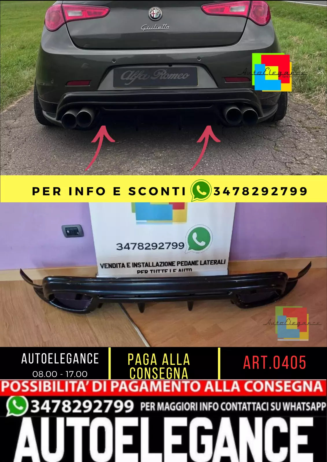 0405 DIFFUSORE POSTERIORE ADATTO PER ALFA ROMEO GIULIETTA NERO LUCIDO