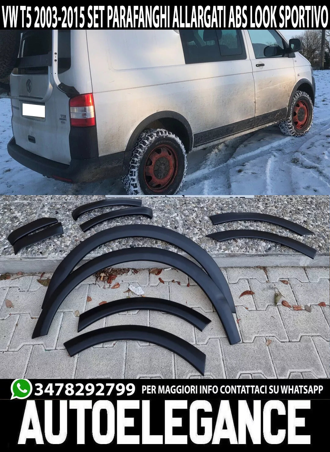 SPOILER PARAFANGHI ALLARGATI PER VW T5 TRANSPORTER 2003-2015 SPORTIVI IN ABS -.