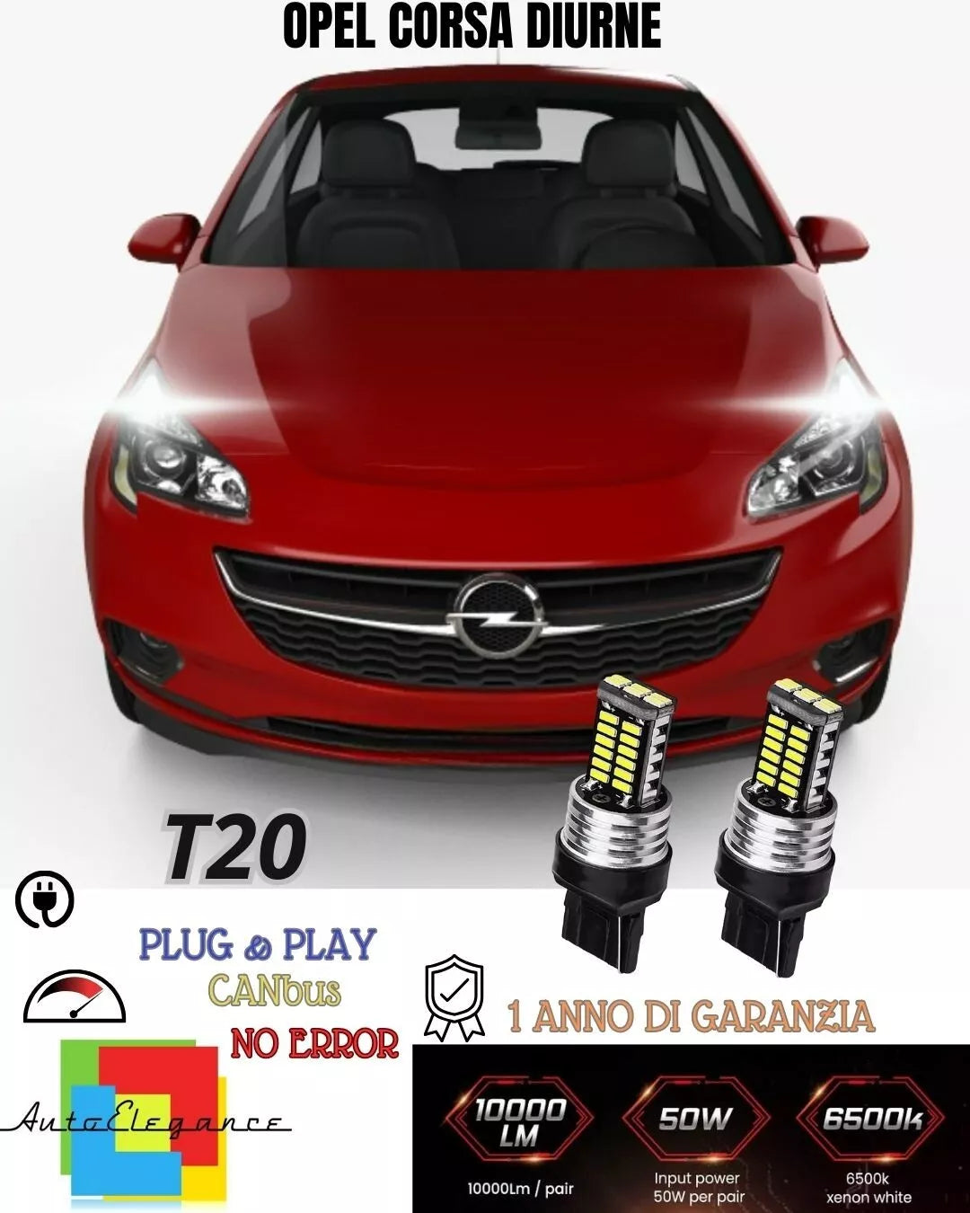 ❤️🔥❤️COPPIA LUCI DIURNE DRL POSIZIONE LED T20 W21/5W❤OPEL CORSA E CANBUS 6000K