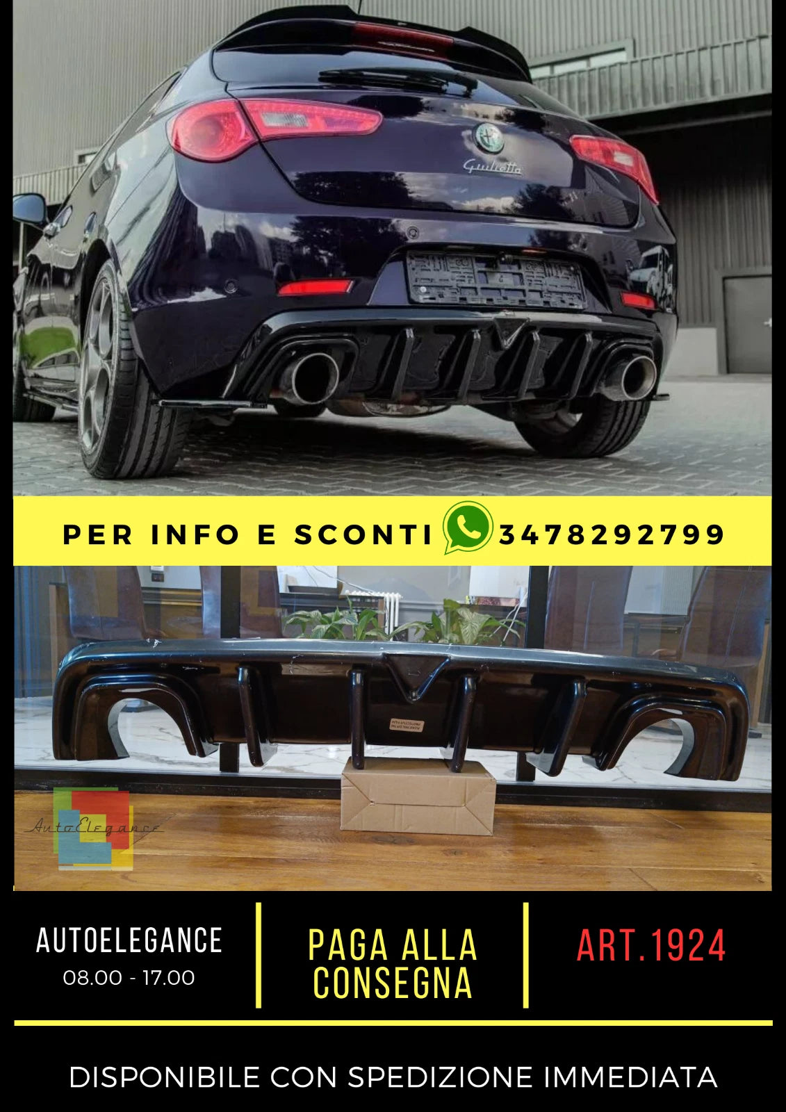 ✨1924 DIFFUSORE ADATTO PER ALFA ROMEO GIULIETTA LOOK TUNING NERO LUCIDO.✨