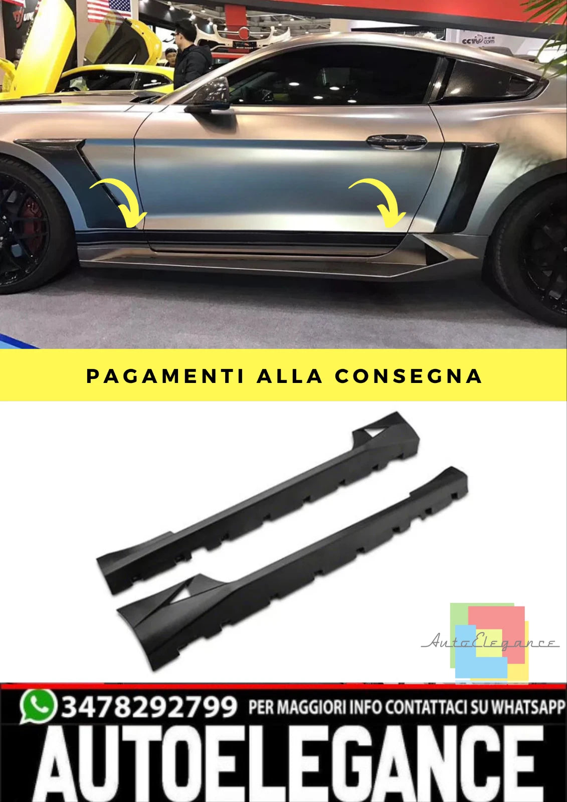 MINIGONNE LATERALI ADATTE PER Ford MUSTANG 2015-2023 GT - Prese D'Aria Effetto Lambo