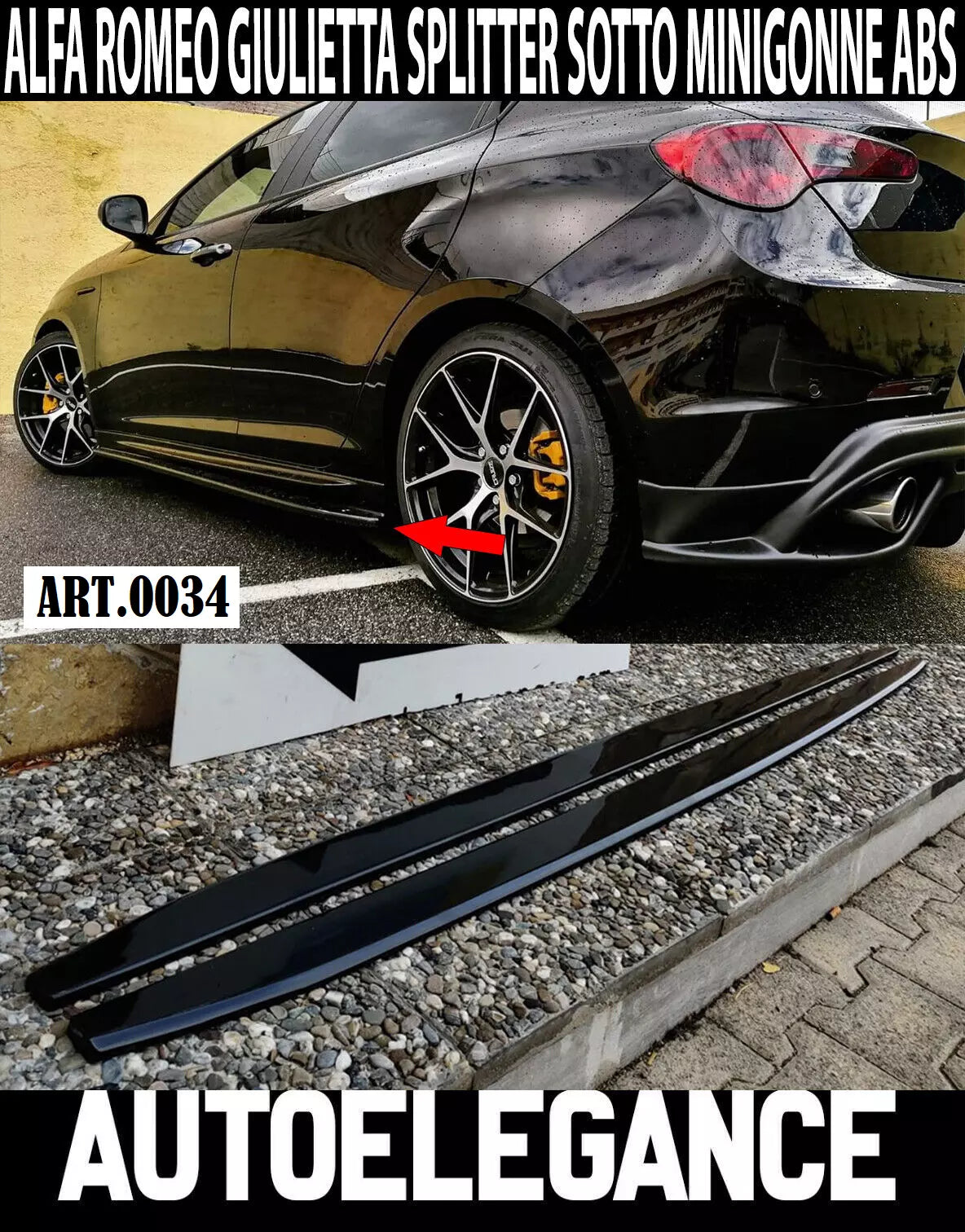 0034 ALFA ROMEO GIULIETTA 2010 AL 2021 SPOILER SPLITTER SOTTO MINIGONNE ABS NERO