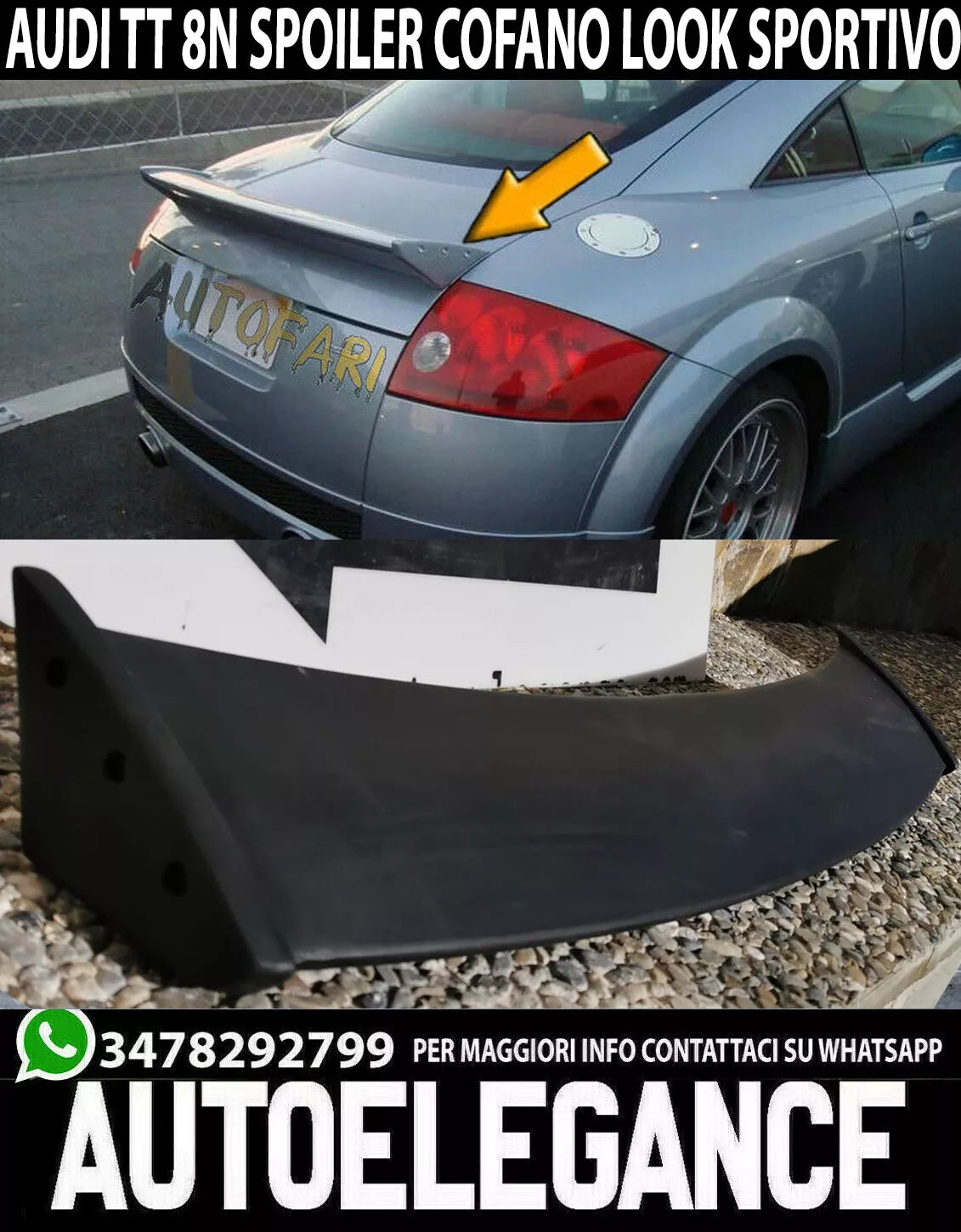 SPOILER TUNING V6 R32 POSTERIORE COFANO ADATTO A AUDI TT 8N 1998-2006