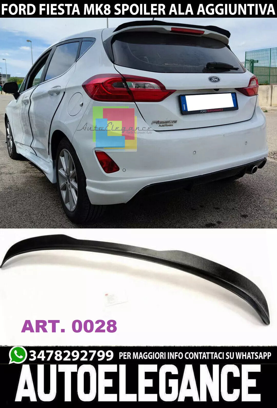 ALA AGGIUNTIVA PER FORD FIESTA VII MK8 2017+ SPOILER TETTO SPORTIVO ABS