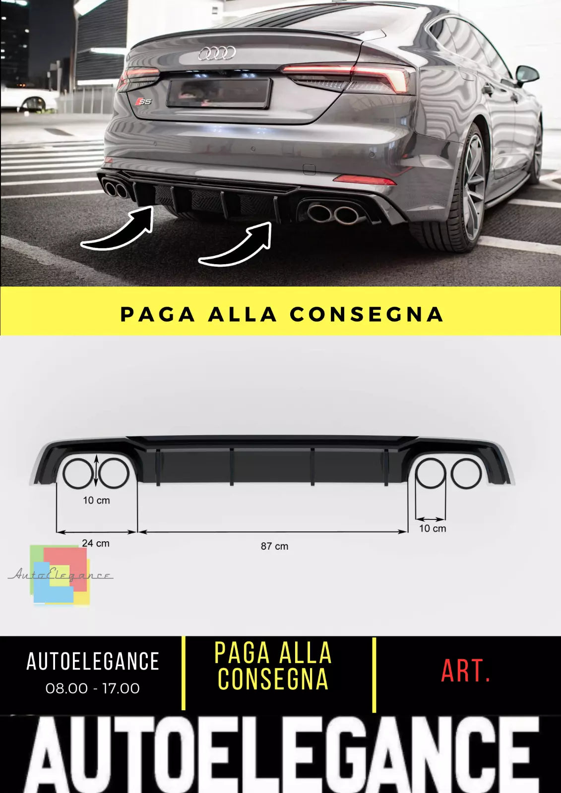 ✨Diffusore posteriore nero luci adatto per Audi S5 F5 Coupé / Sportback✨