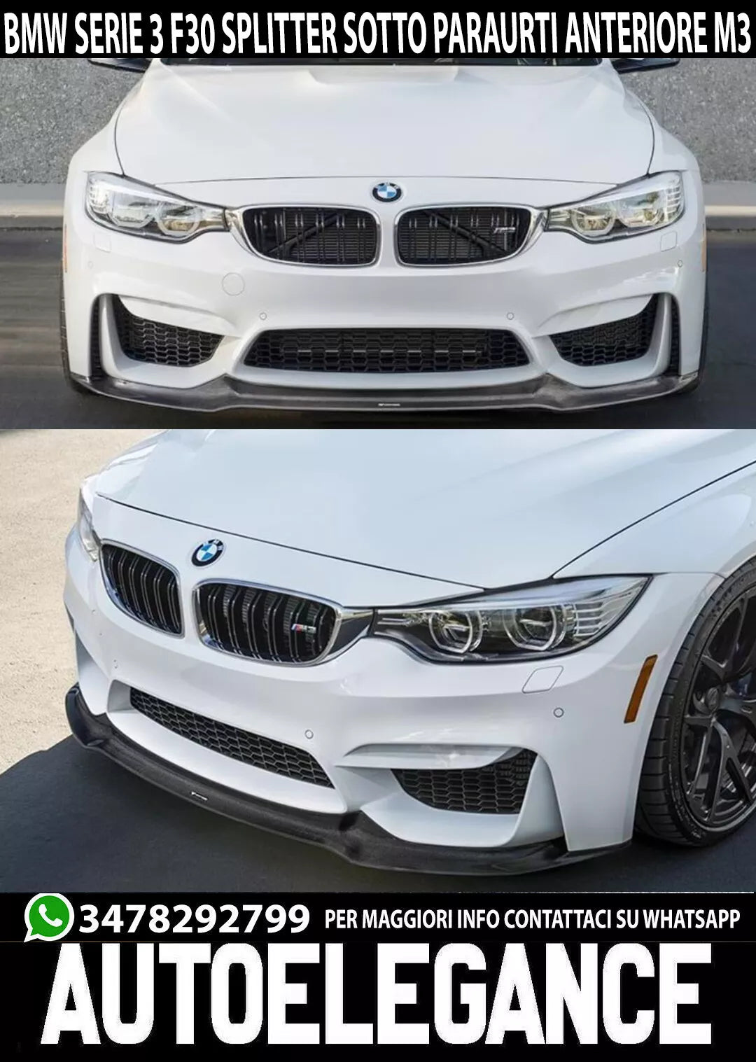 SPLITTER PER BMW SERIE 3 F30 F31 2011-2017 SOTTO PARAURTI ANTERIORE ABS LAMA M3