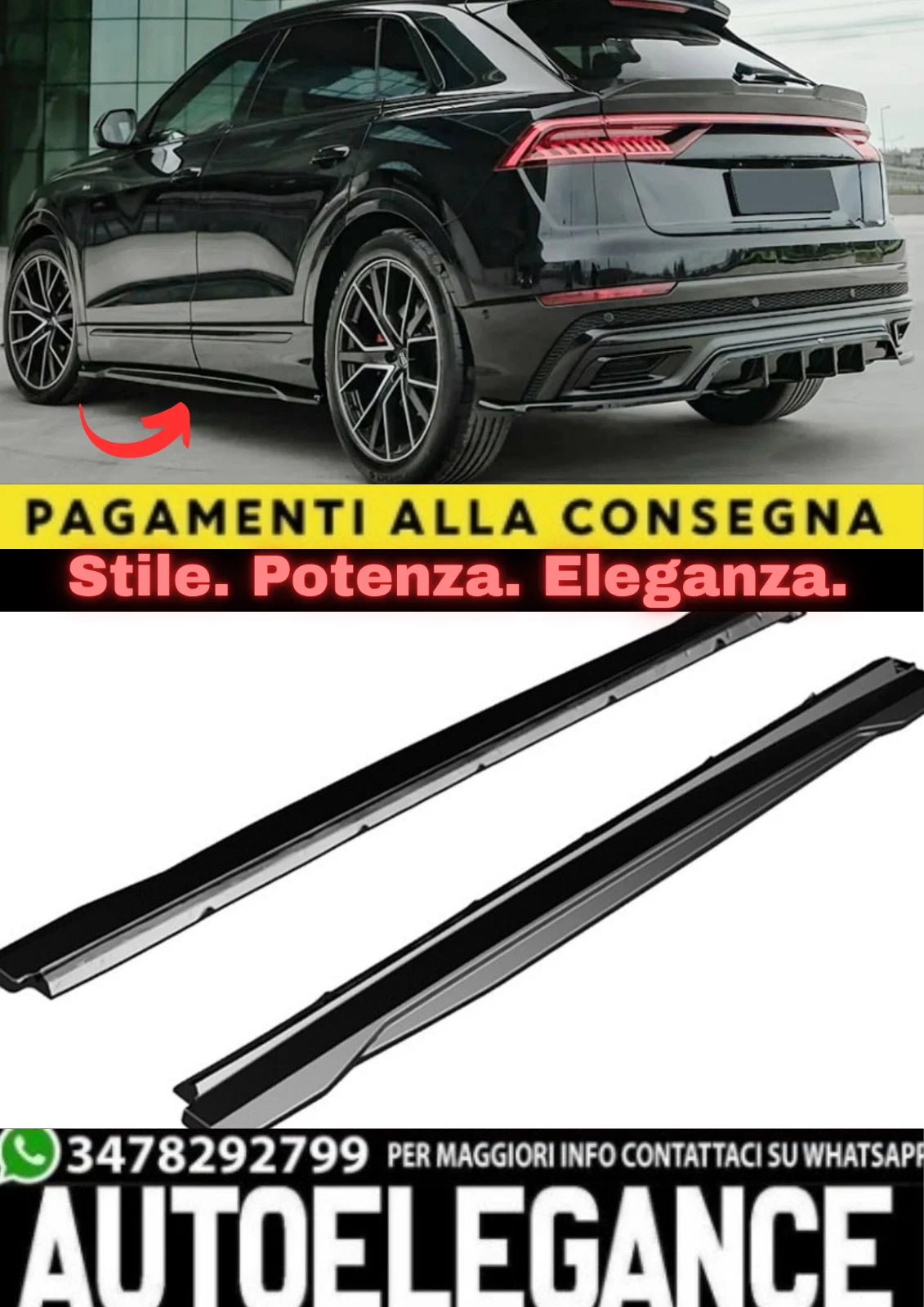 Prolunghe sottoporta per Audi Q8 S MK1 (2019+) Style A Plus