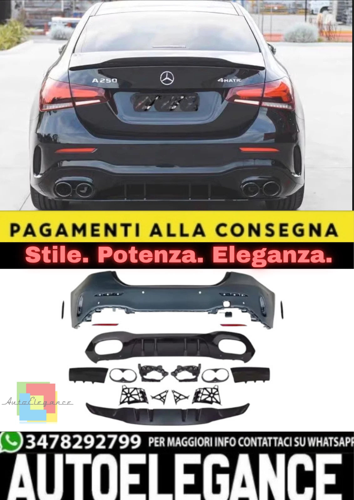 💫Paraurti Posteriore Look A45 AMG per Mercedes Classe A Sedan (V177) 💫