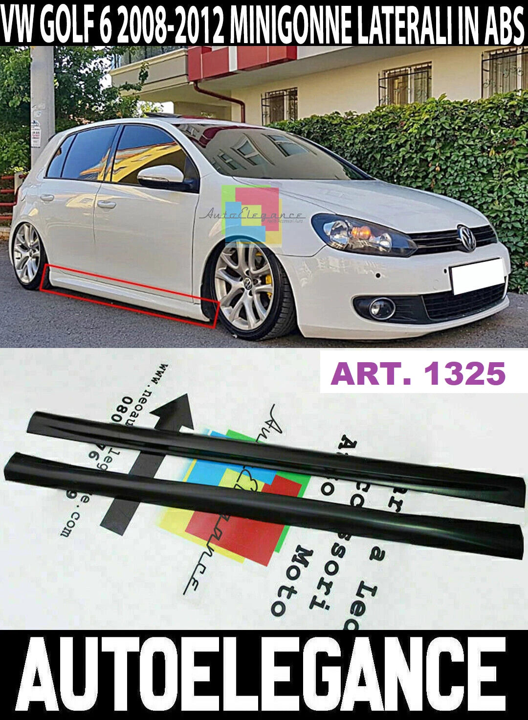 1325 VW GOLF 6 VI 2008-2012 SPOILER MINIGONNE LATERALI RLINE DESIGN IN ABS
