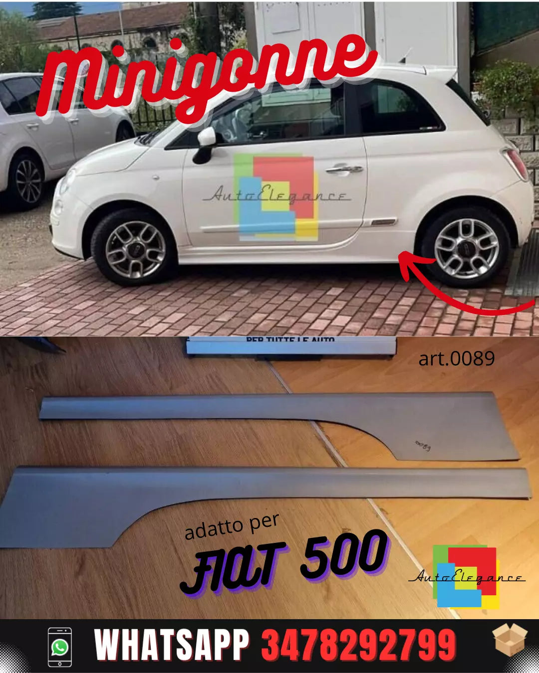 0089 COPPIA PANNELLI LATERALI FIAT 500 SPORTY LOOK SOTTOPORTA VRT