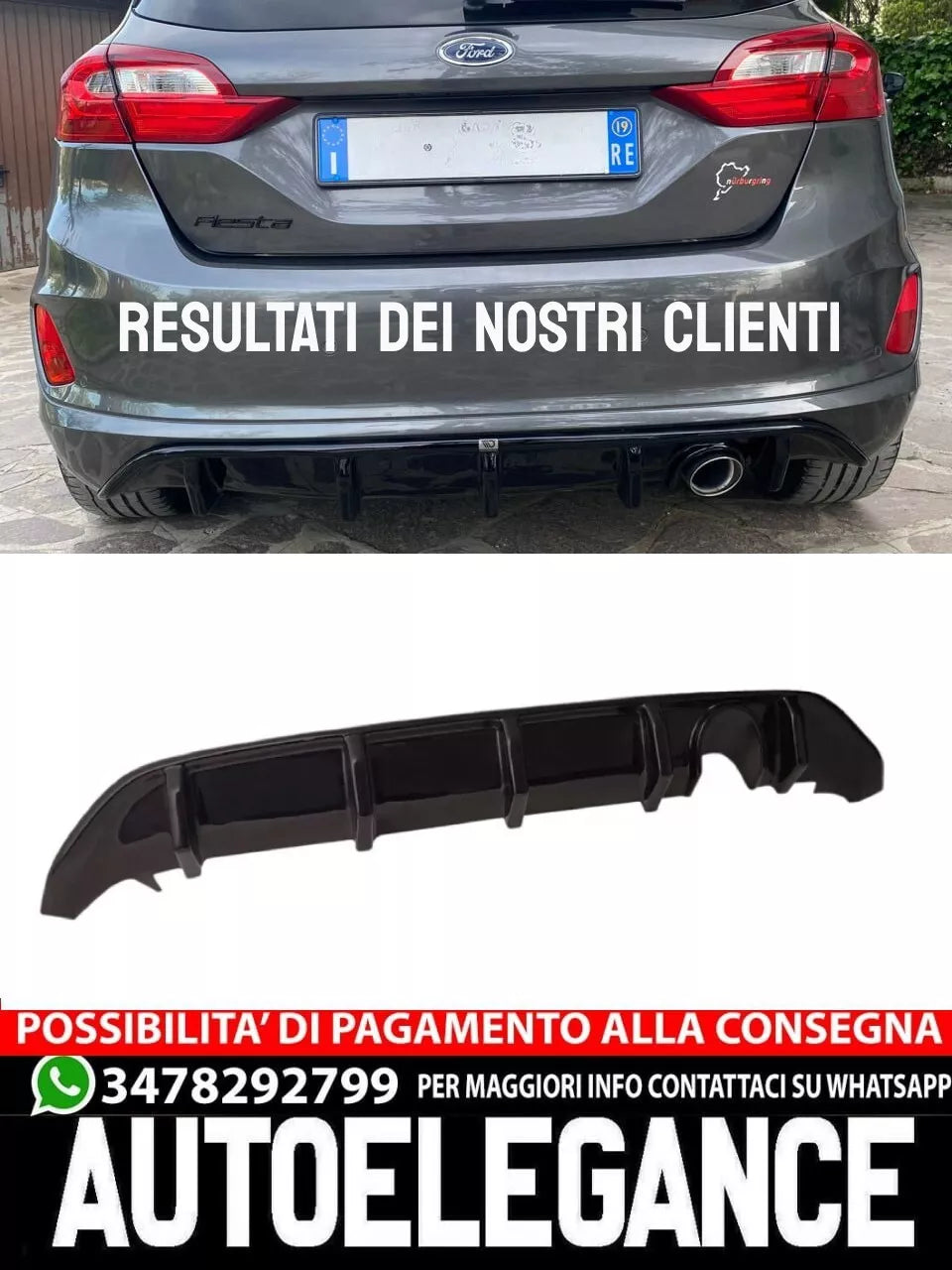 1664 Diffusore posteriore adatto per Ford Fiesta Mk8 ST-Line