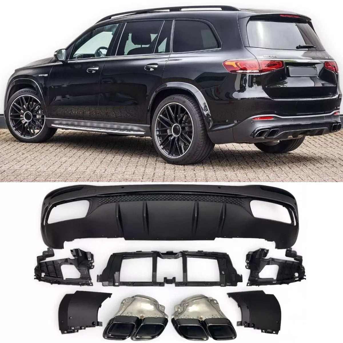 💎 Diffusore + Terminali di Scarico 2X2(NERO) 63 Per Mercedes X167 GLS💎