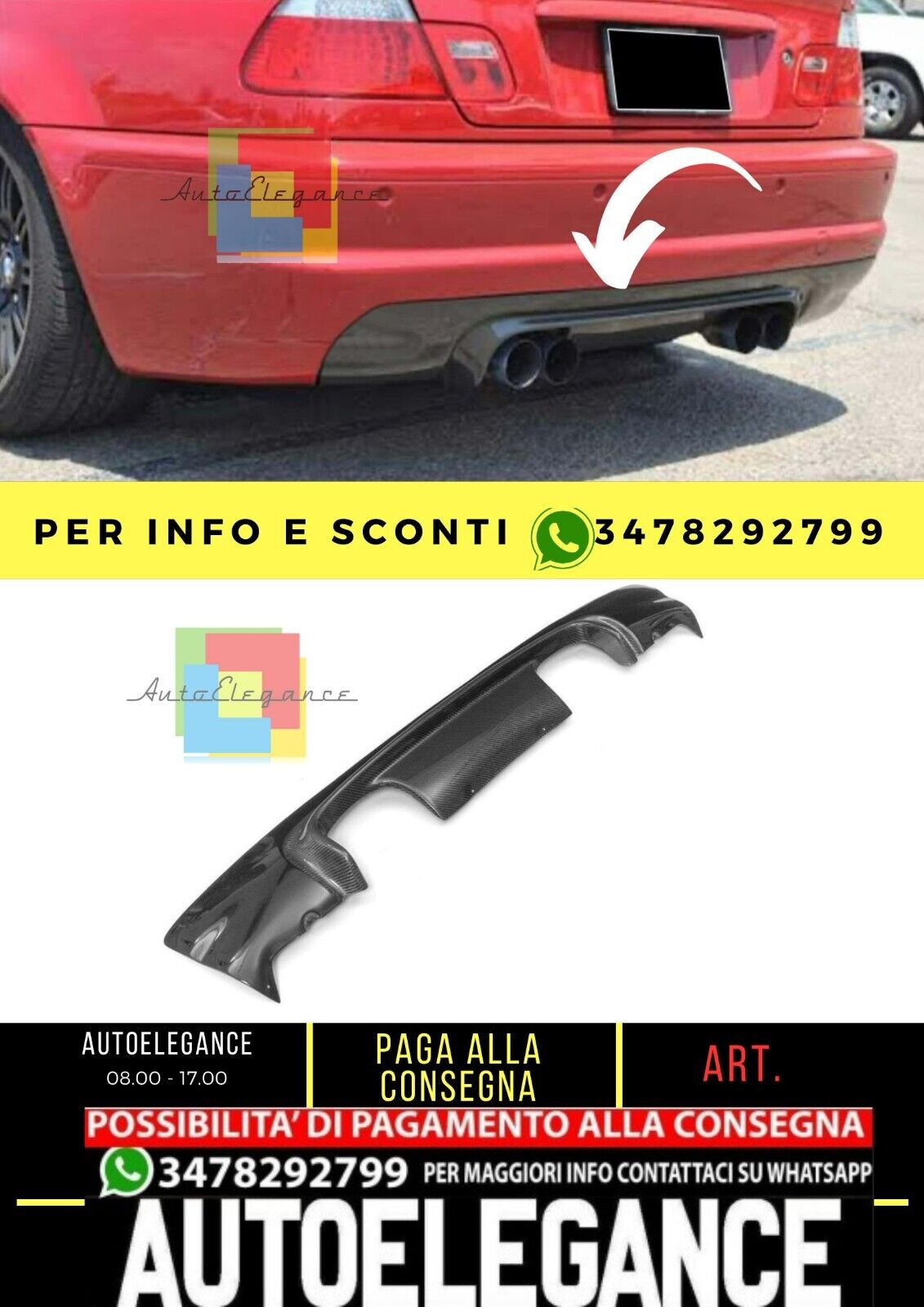 DIFFUSORE PER BMW E46 M Technic LOOK M3 IN PLASTICA NERO LUCIDA