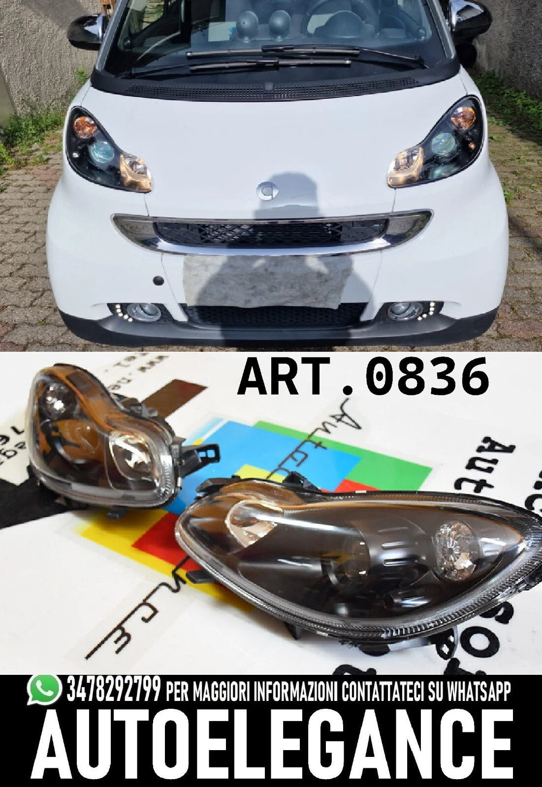 0863 FARI ANTERIORI LENTICOLARI NERI PER SMART 451 COUPE CABRIO 2007+