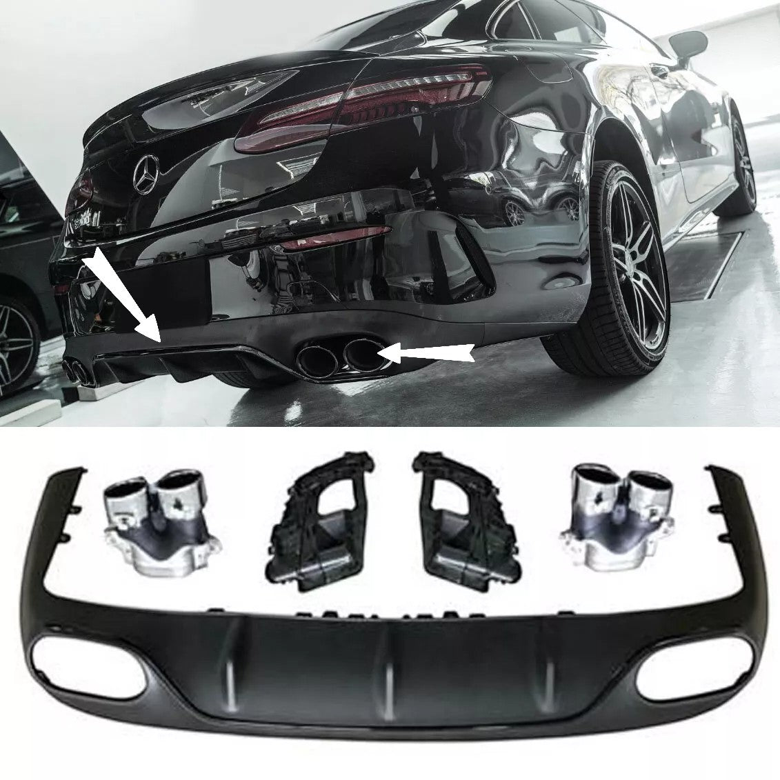 Diffuser + Exhaust Tips (BLACK) SUITABLE FOR MERCEDES E53