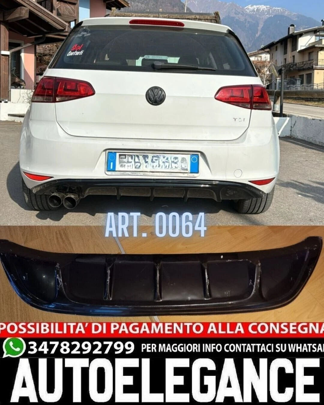 0064 SOTTO PARAURTI POSTERIORE VW GOLF 7 MK7 2012-2016 DIFFUSORE TUNING ABS