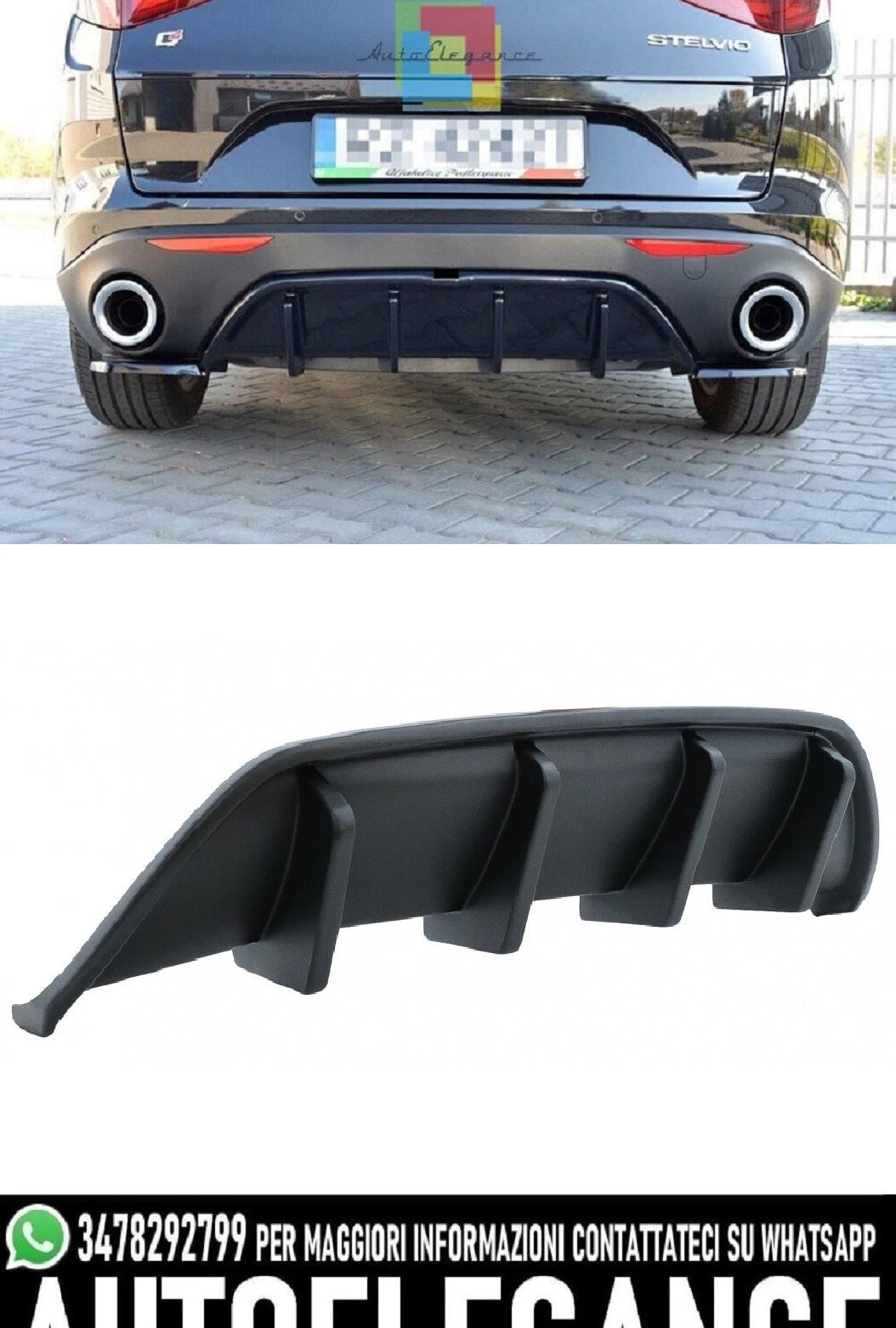 DIFFUSORE POSTERIORE NERO VALANCE ADATTO PER ALFA ROMEO STELVIO 949 (2016-2020)