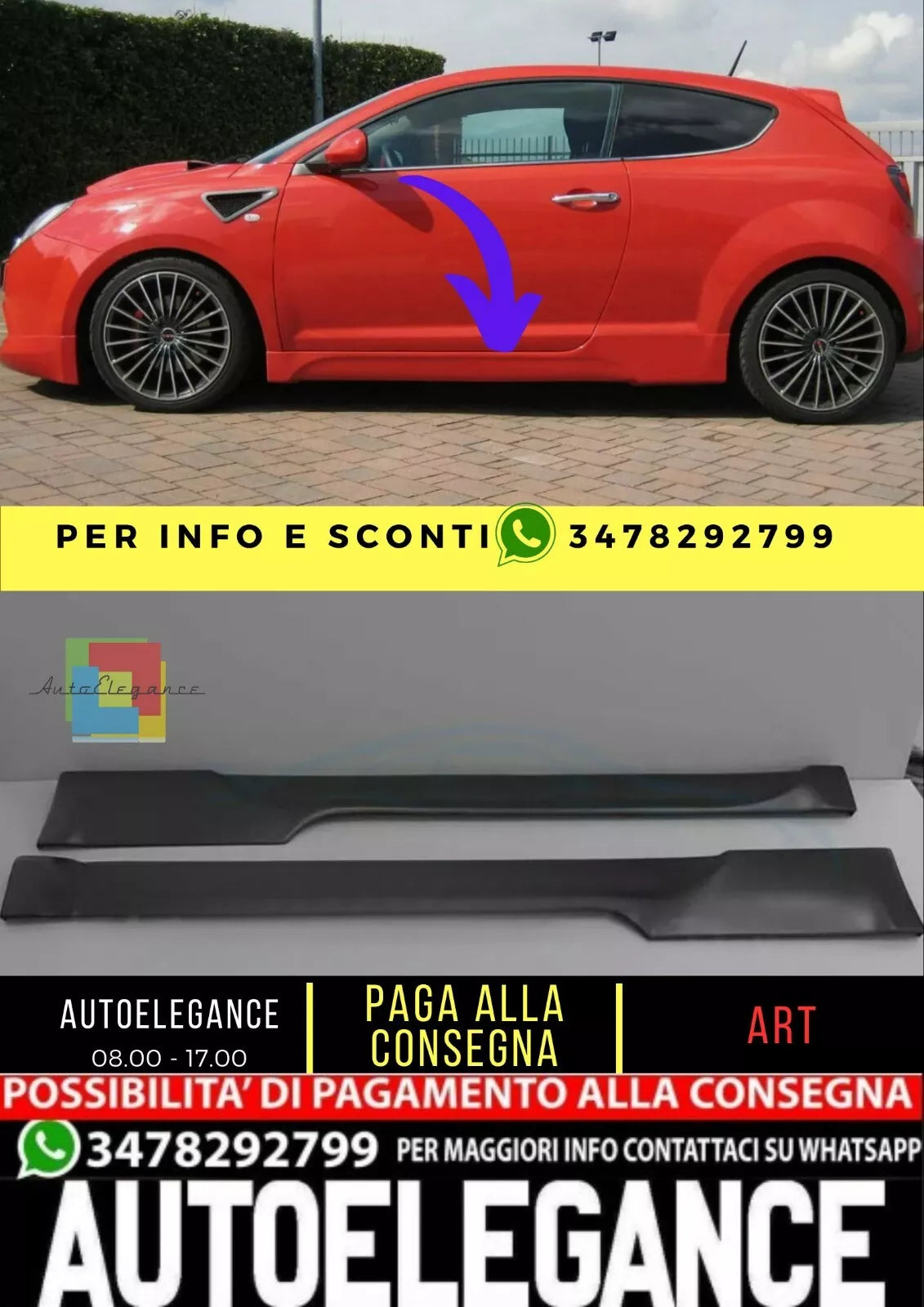💎Spoiler Minigonne Laterali per Alfa Romeo MITO ABS Plastica
