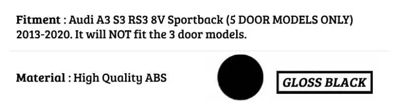 Spoiler per Audi A3 S3 RS3 8V Sportback 5 Door 2013-2020 - sline s3 rs3 - nero lucido