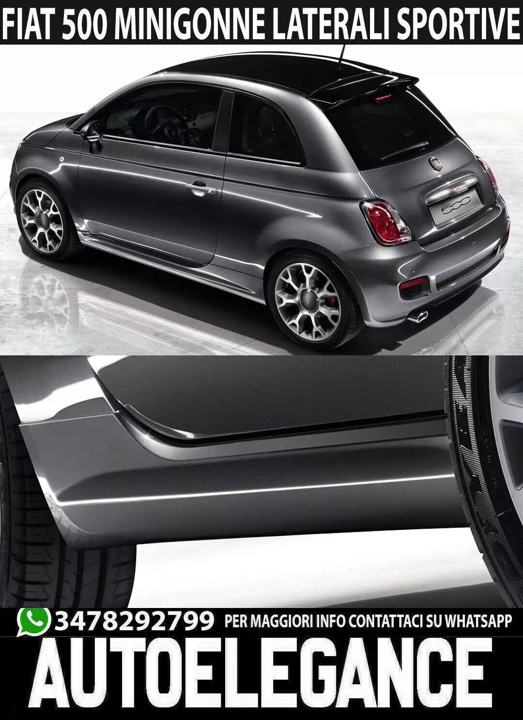 MINIGONNE SPORTIVE SOTTOPORTA PER FIAT 500 LOOK TUNING VRT