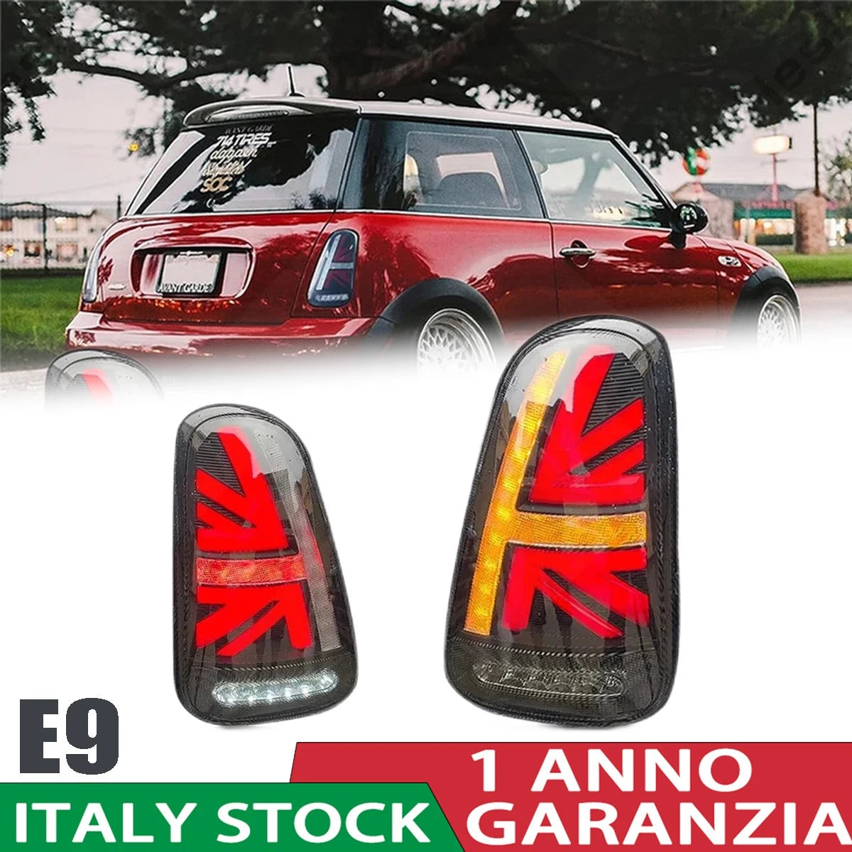 🔥Fanale Posteriore LED E9 Nero – Mini Cooper R50 / R52 / R53 (2002–2006)🔥