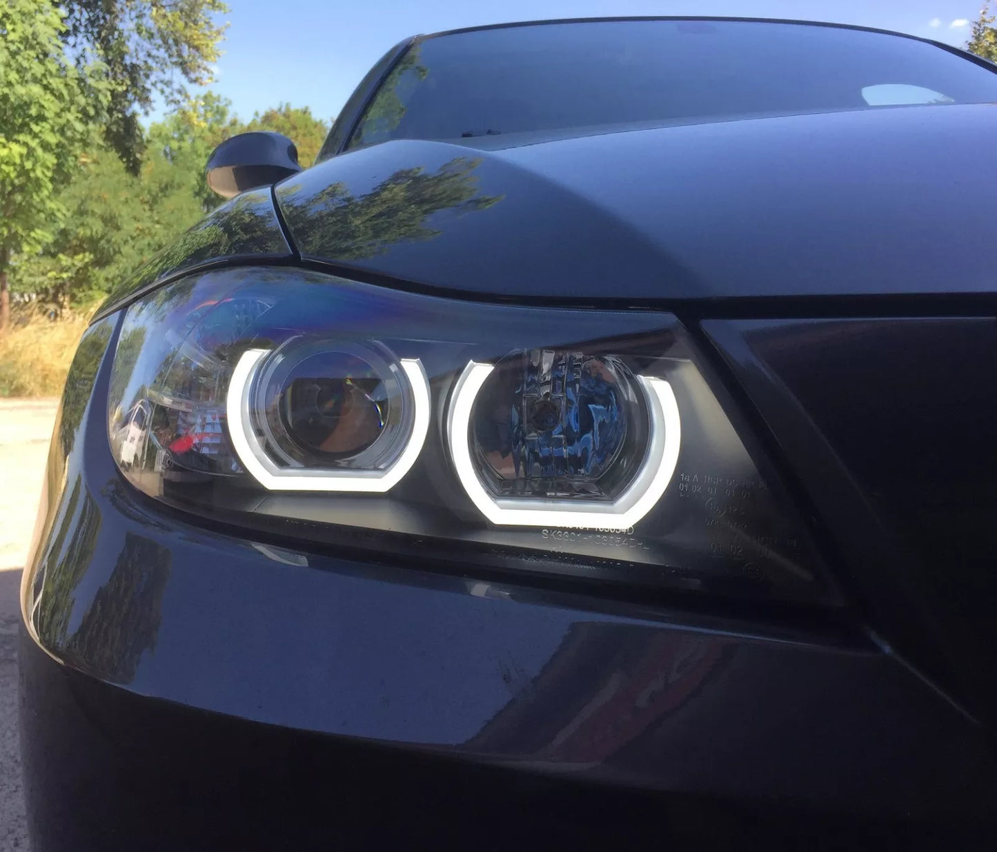 Fari Xenon D1S Angel Eyes per BMW E90 E91 2005-2008 nero sinistro destro