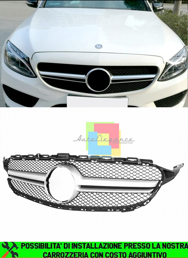 GRIGLIA ANTERIORE MERCEDES CLASSE C W205 2014-2018 MASCHERINA PROFILO SATINATI