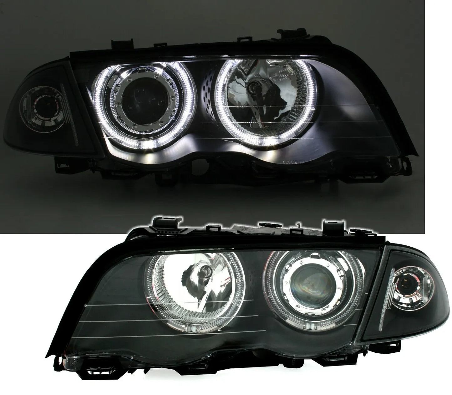 😊EAGLE EYES Set fari Angel Eyes in nero per BMW Serie 3 E46 Limo Tour LED😊