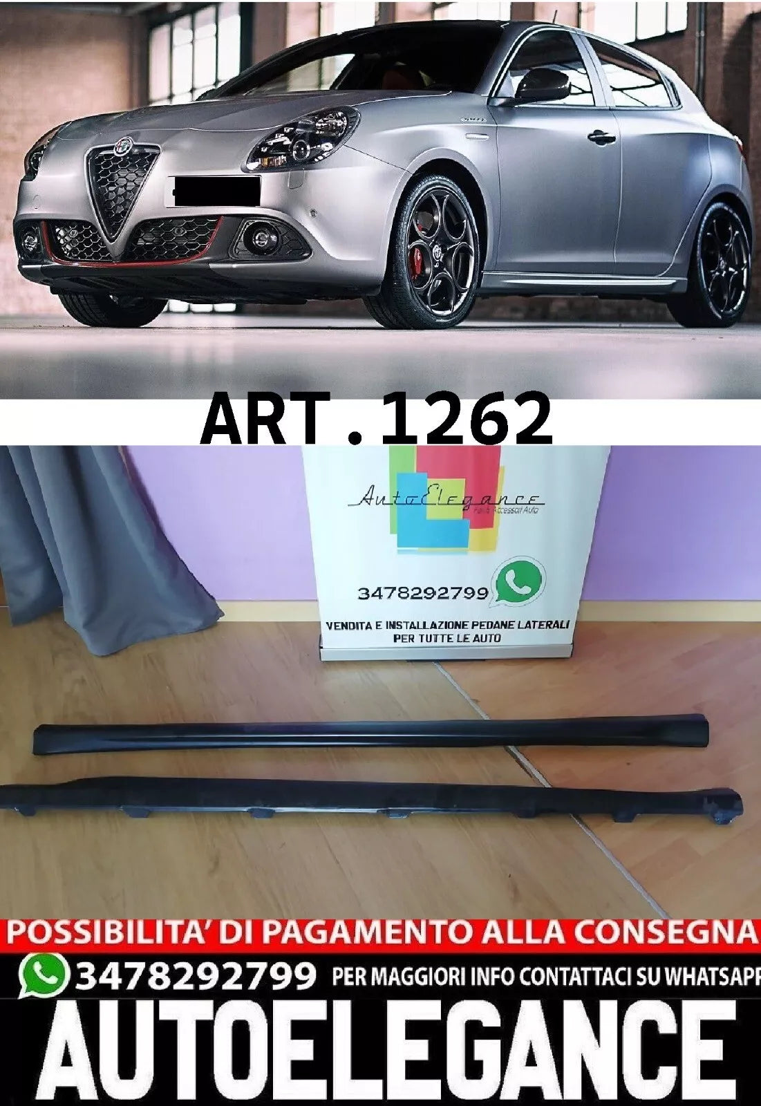 1262 MINIGONNE LATERALI ALFA ROMEO GIULIETTA 2010-2020 SOTTO PORTA ABS NERO
