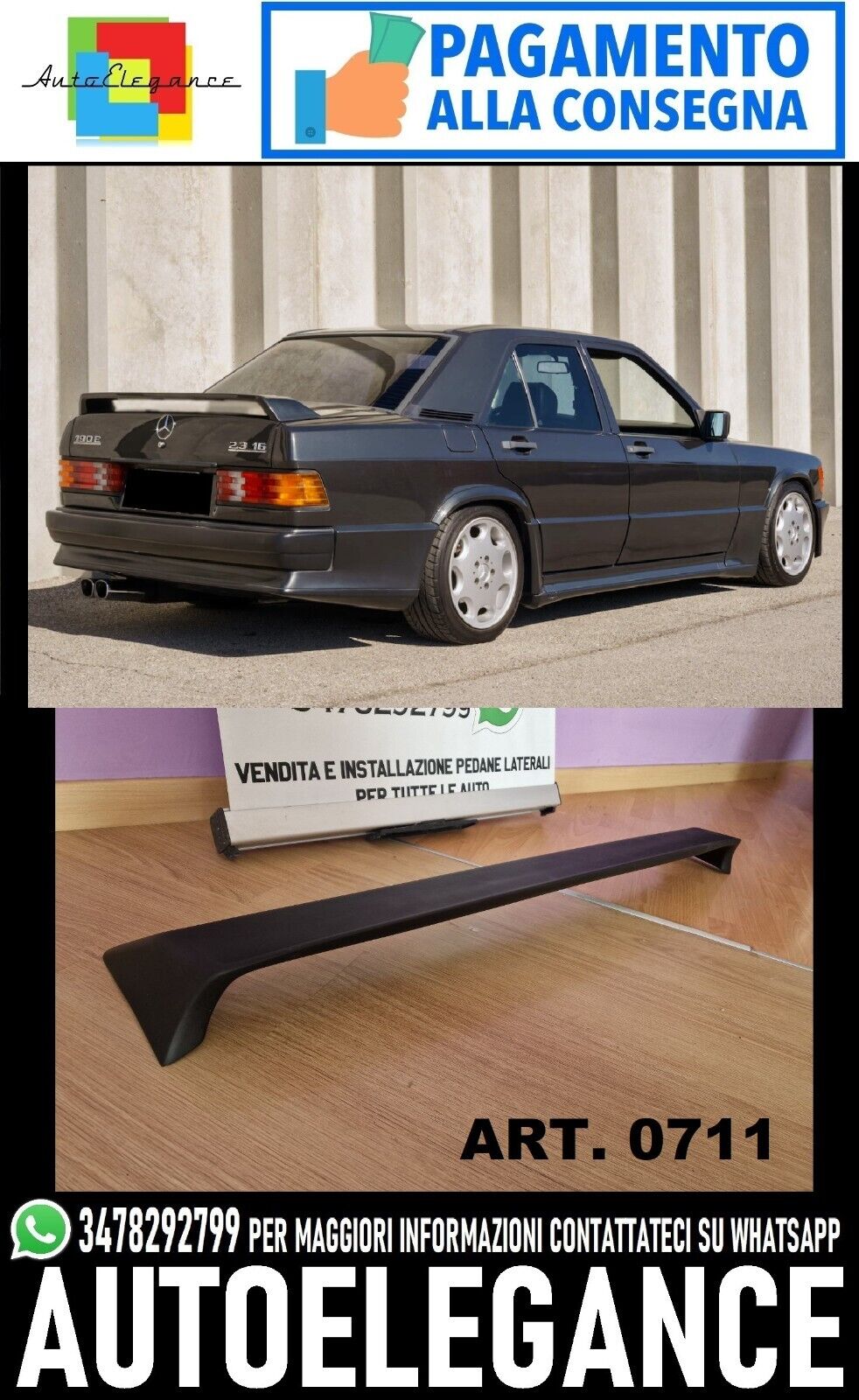 REAR SPOILER ON TRUNK AMG LOOK SUITABLE FOR MERCEDES 190 W201 - RAW