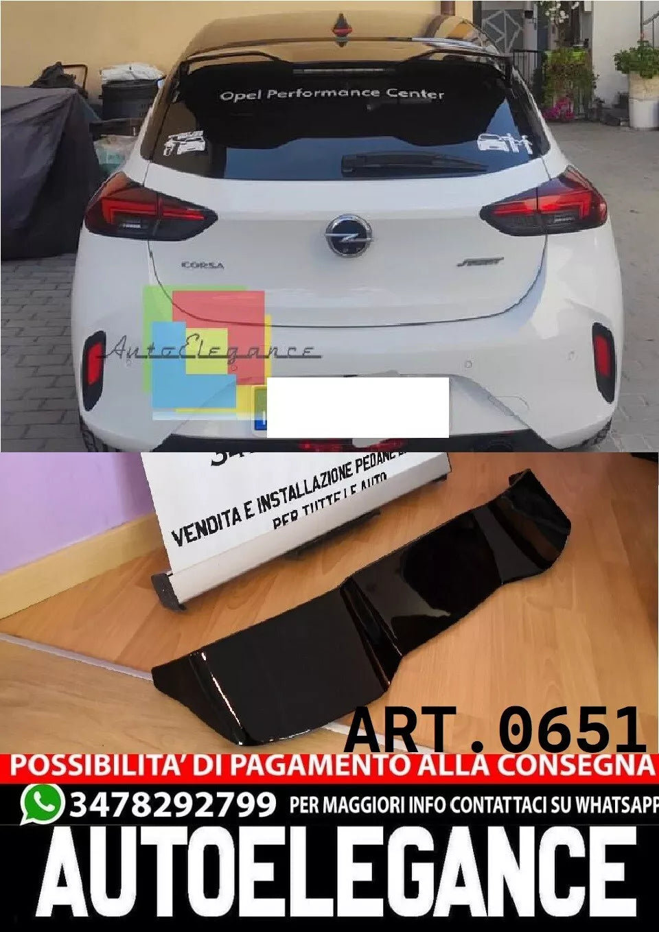 0651 SPOILER ADATTO PER OPEL CORSA F 2019+ NERO LUCIDO