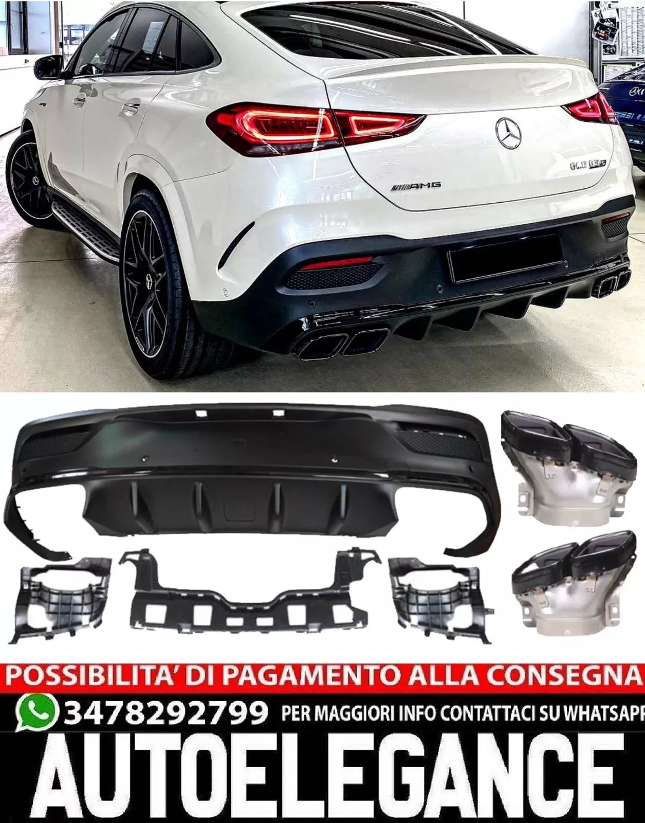 Diffusore + Connettori Nero Adatto per Mercedes W167 C167 Gle Coupe Look 63