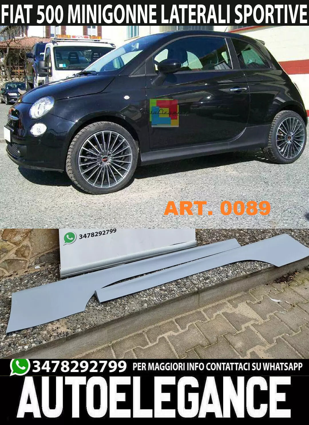 0089 COPPIA MINIGONNE LATERALI FIAT 500 LOOK SPORTIVO SOTTO PORTA VRT