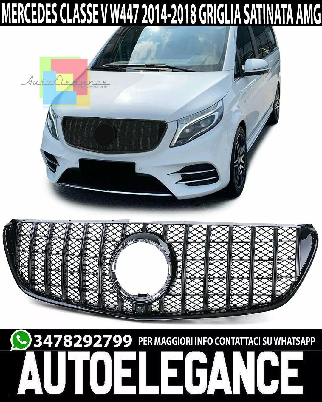 FRONT GRILLE MERCEDES V-CLASS W447 2014-2018 BLACK PROFILE MASK --