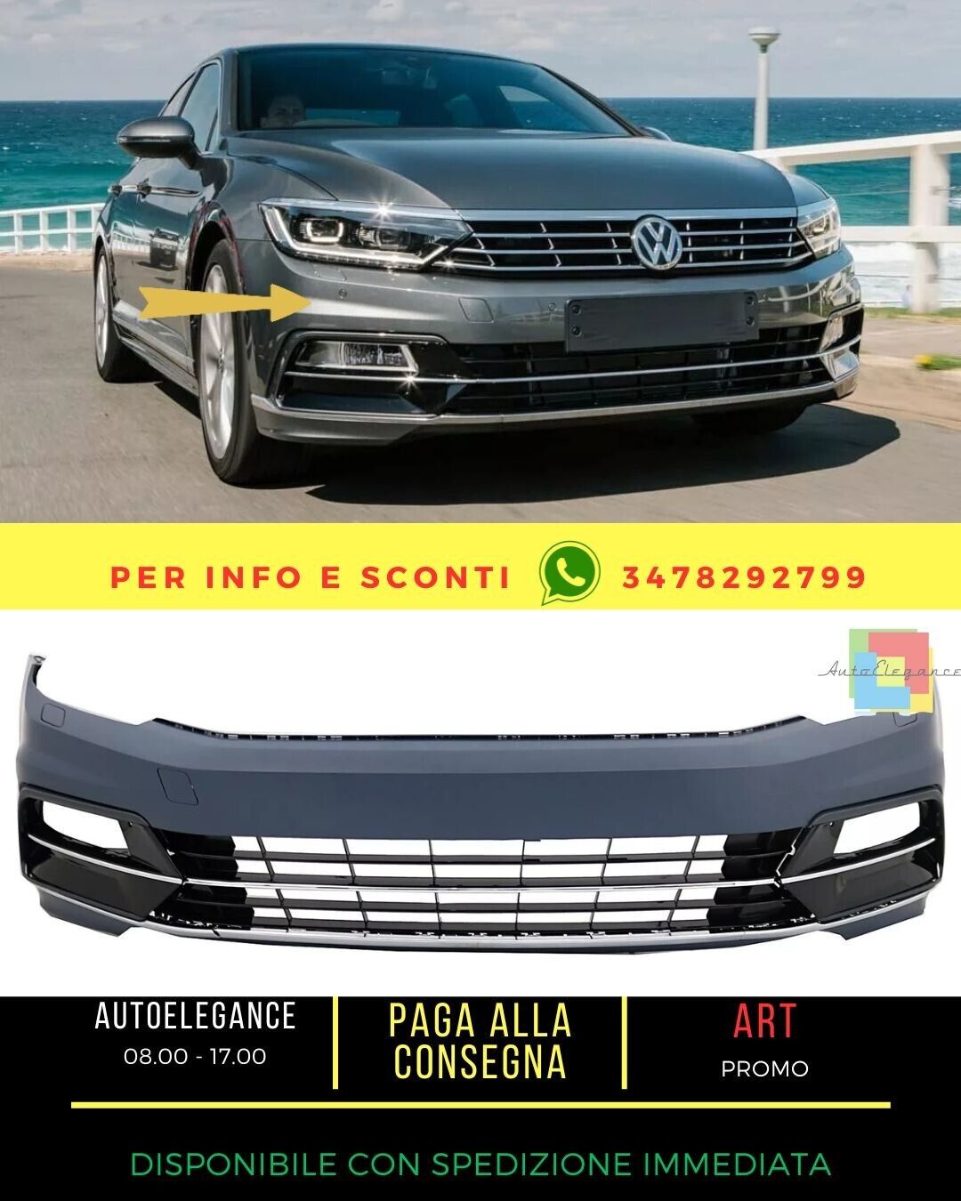 Paraurti per VW Passat B8 3G 2015-2018 R-Line Look Sra Griglia Boccola Bassa