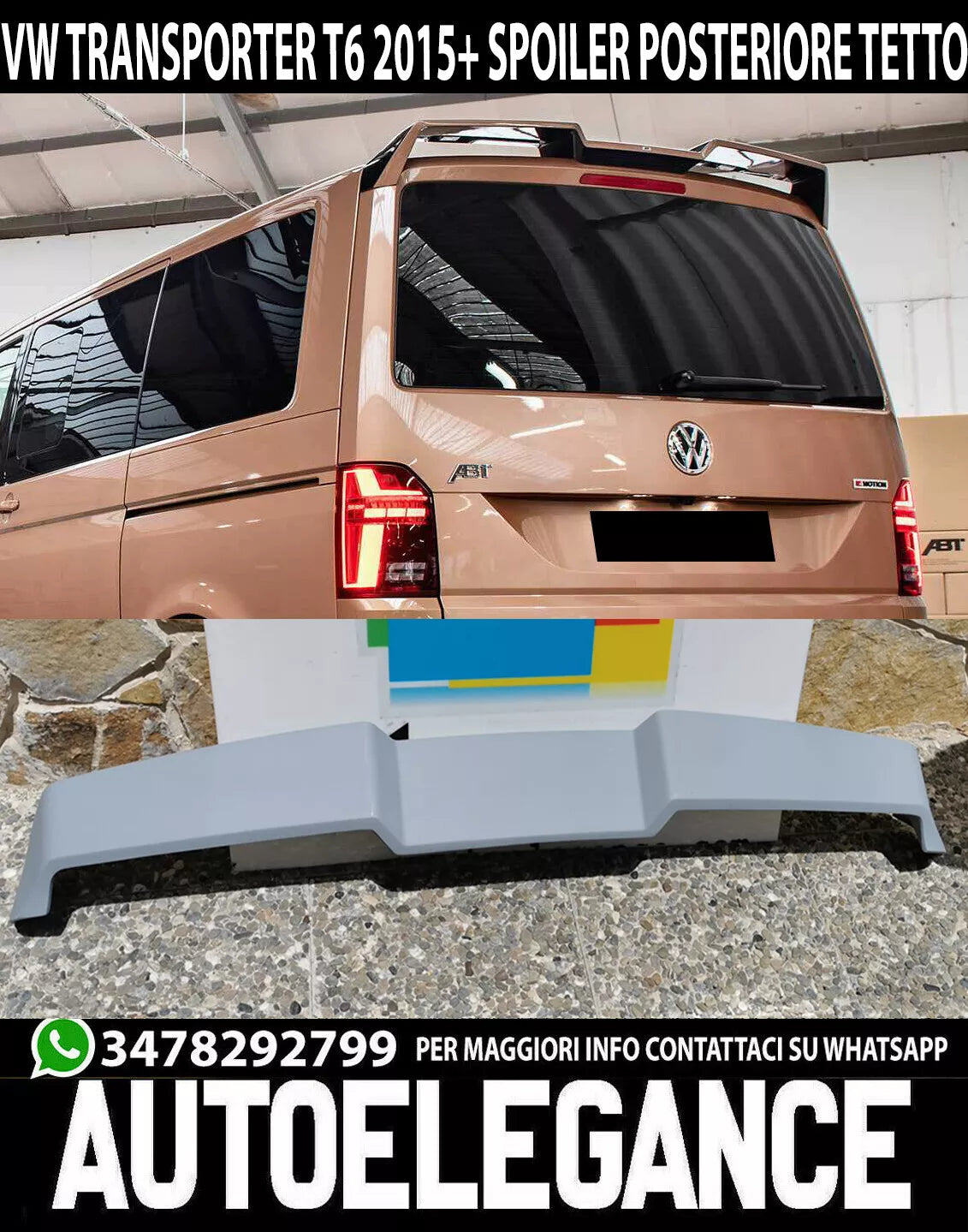 SPOILER POSTERIORE SUL TETTO VW TRANSPORTER T6 2015+ SPORTIVO ALETTONE .-