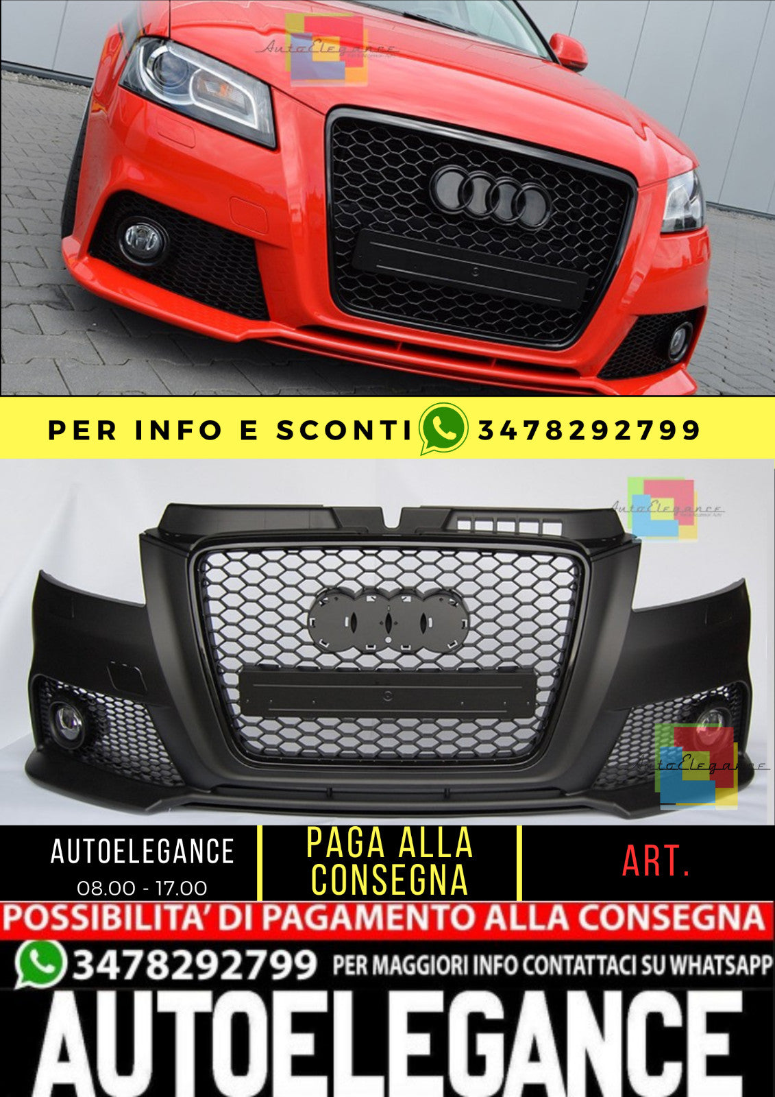 💎Paraurti anteriore adatto per AUDI A3 8P RS3 SPORTBACK / Cabrio 2009-2012💎