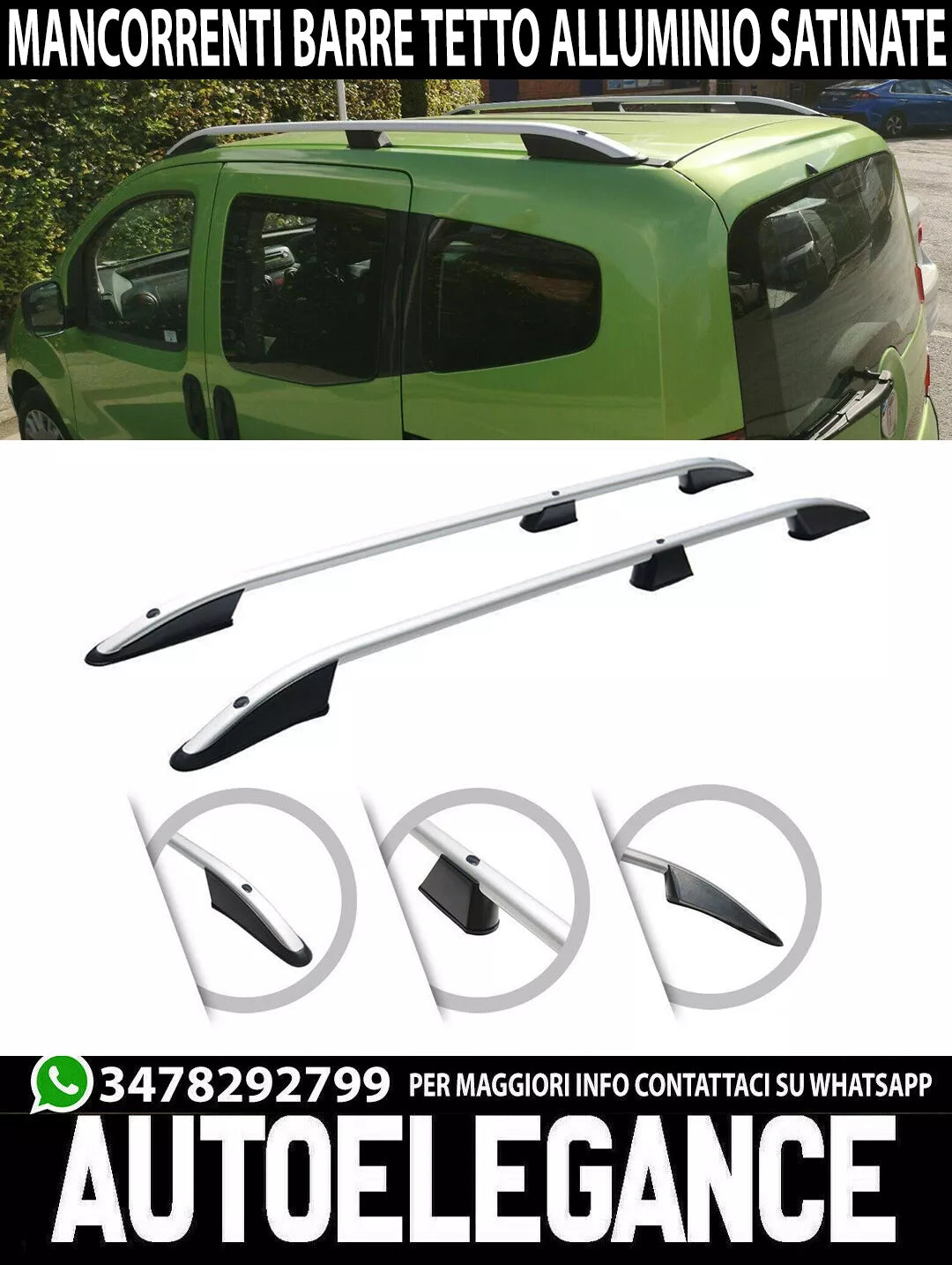 BARRE SUL TETTO FIAT FIORINO 2008+ MANCORRENTI SATINATE PORTAPACCHI