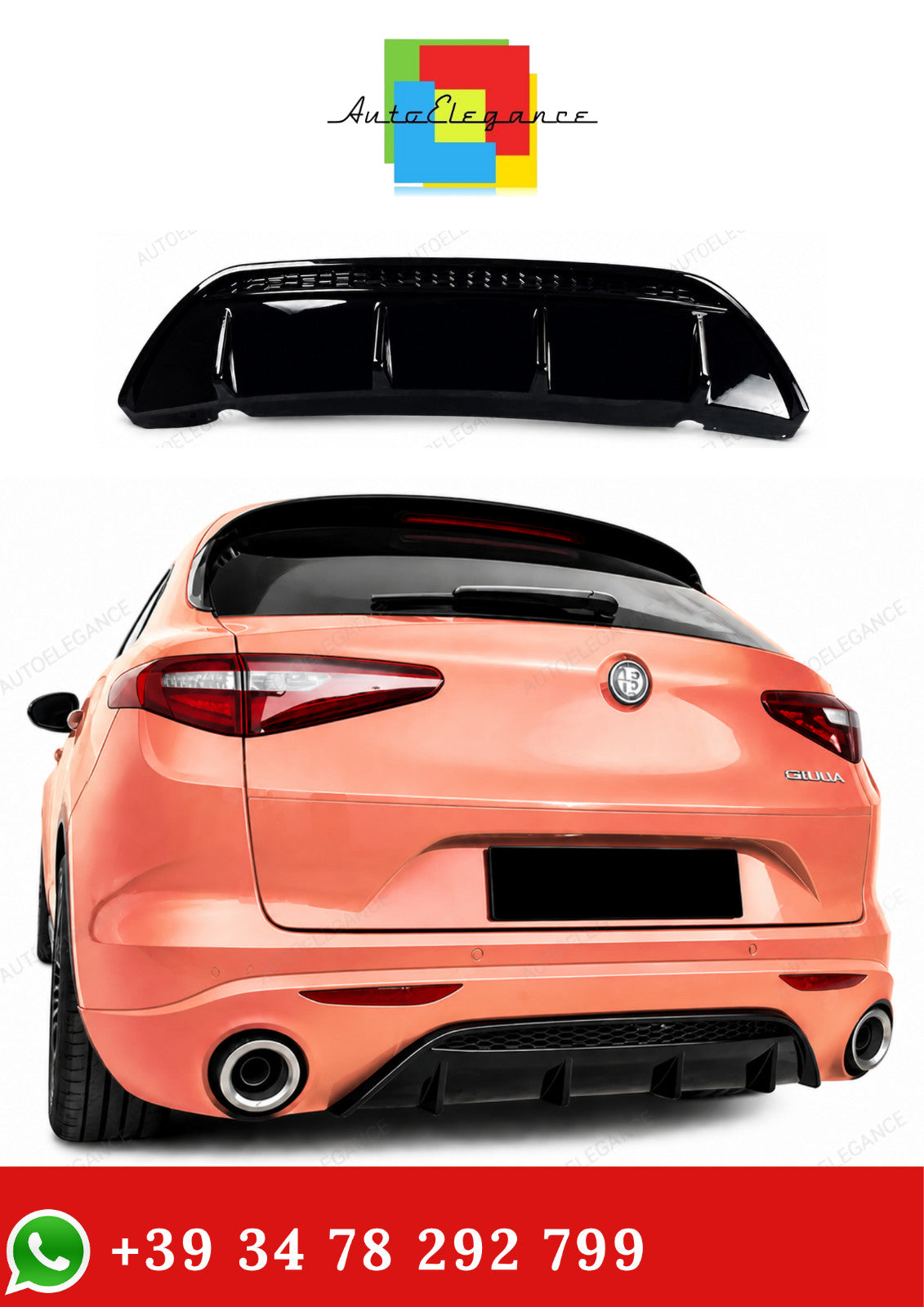 💫Diffusore Posteriore Nero Lucido per Alfa Romeo Stelvio 2017-2025💫