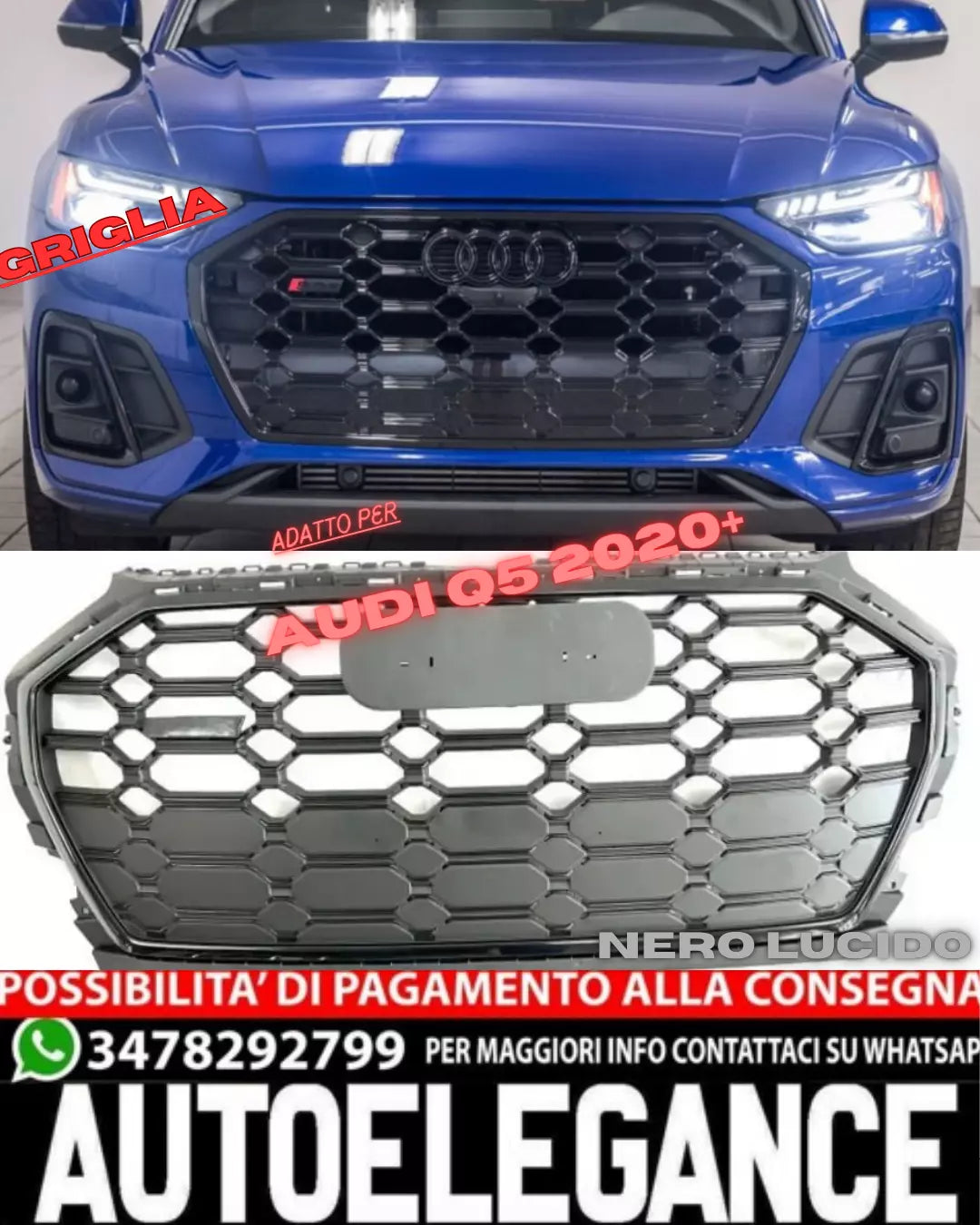 GRIGLIA ADATTA PER AUDI Q5 2020+ NERO LUCIDO NIDO D'APE
