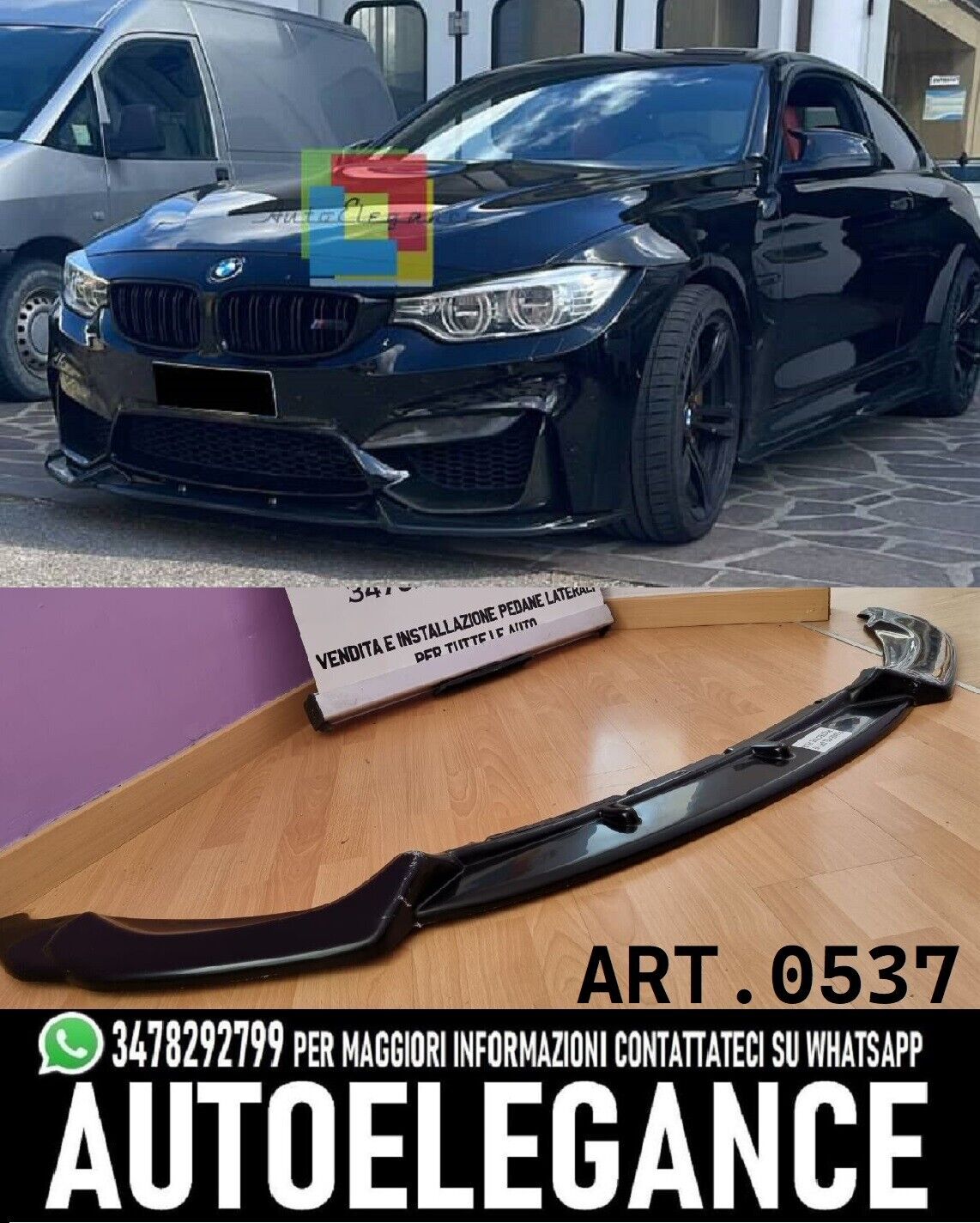 0537 SPLITTER PER BMW SERIE 3 F30 F80 M3 & SERIE 4 F32 F33 F82 M4 - NERO LUCIDO