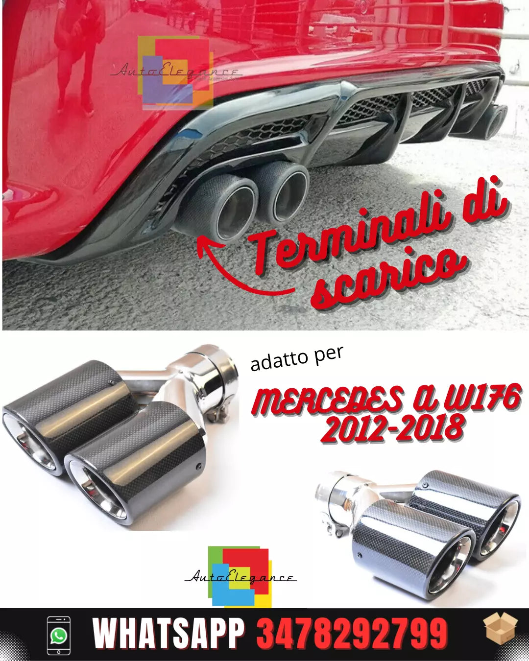 MERCEDES A W176 2012-2018 TERMINALI DI SCARICO ACCIAIO INOX CARBON LOOK AMG