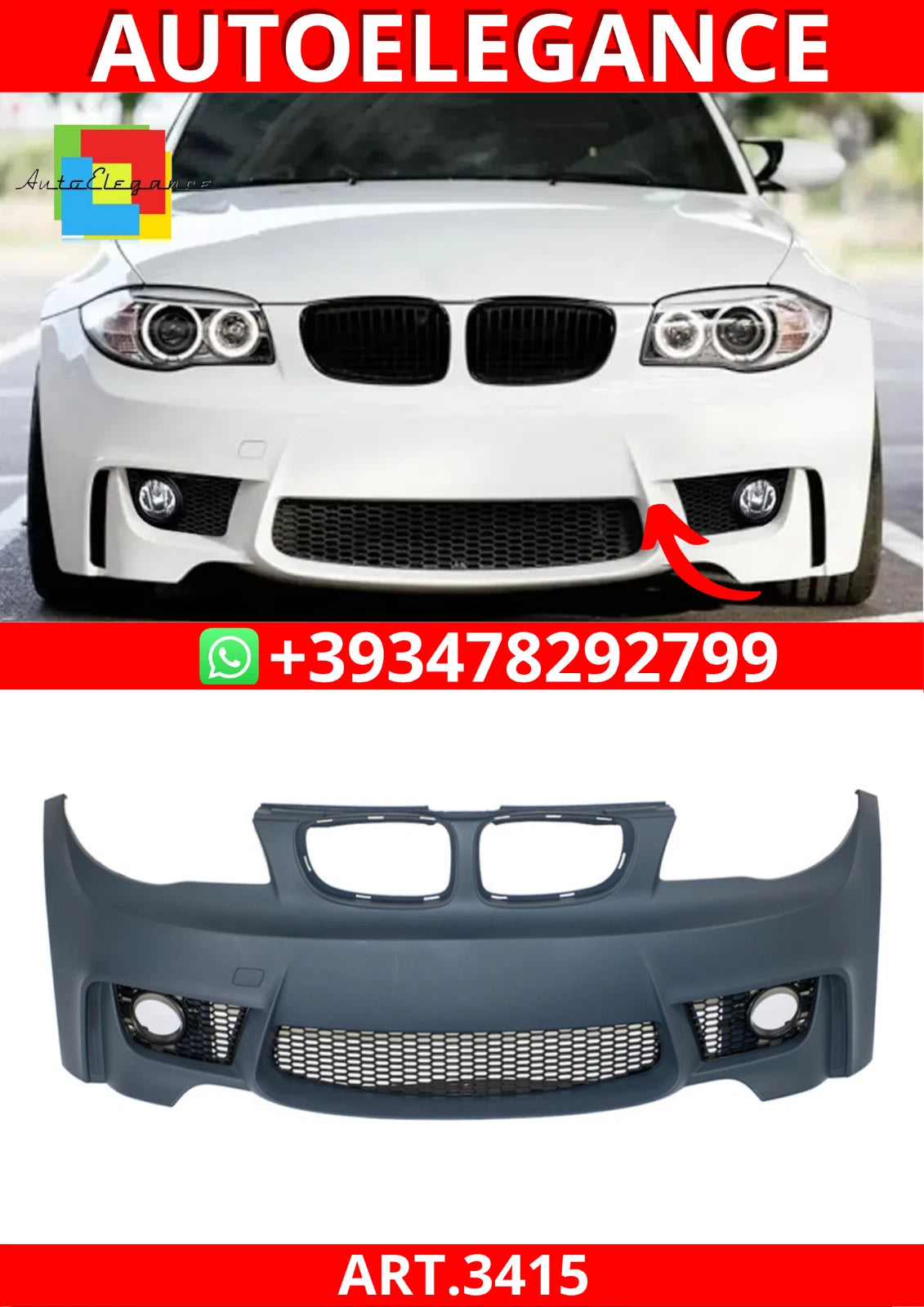 💕ART.3415 Paraurti anteriore m1 Look BMW Serie1 E81,E87,E88,E82 2004-2012 💕