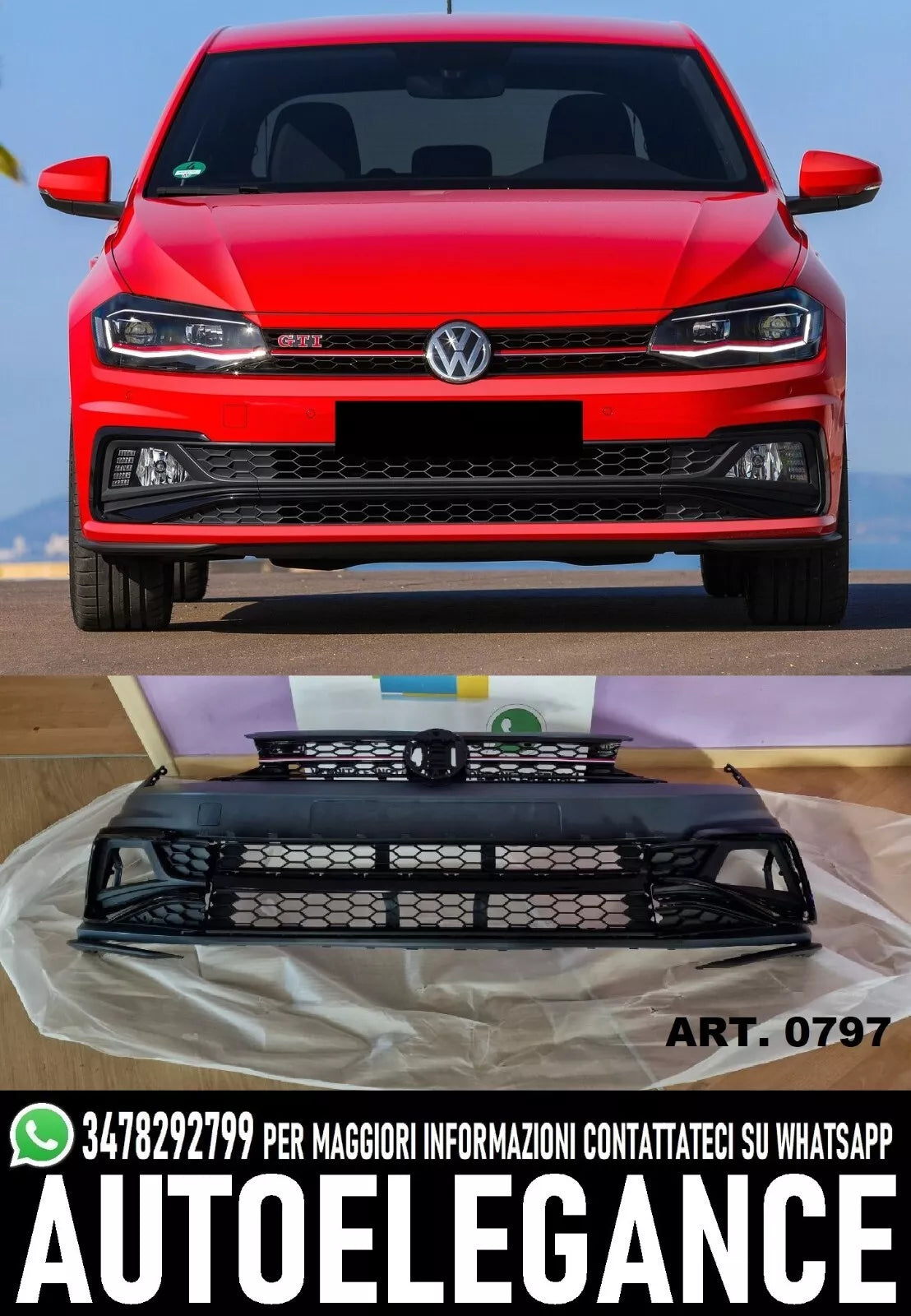 PARAURTI ANTERIORE LOOK GTI CON GRIGLIA ADATTO PER VW POLO AW1 2018-2020