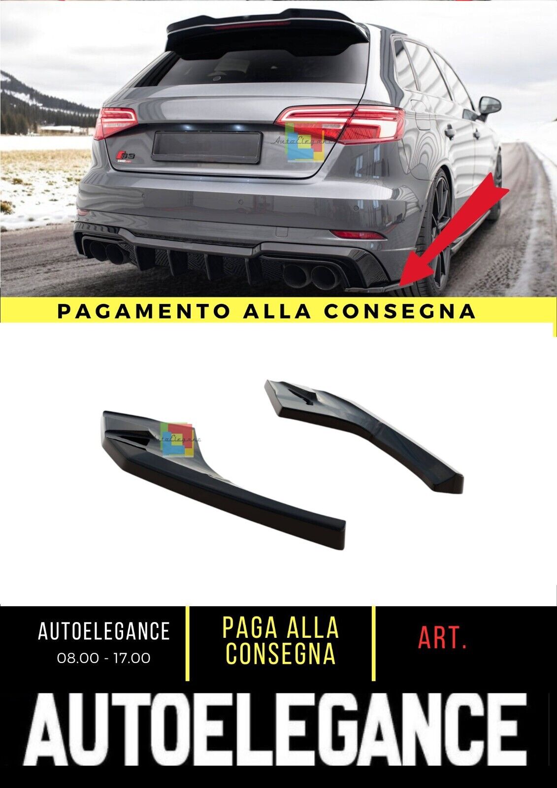 KIT ESTETICO PER Audi S3 / A3 S-Line Sportback 8V Facelift - SPLITTER + SOTTO MINIGONNE + FLAP POSTERIORI