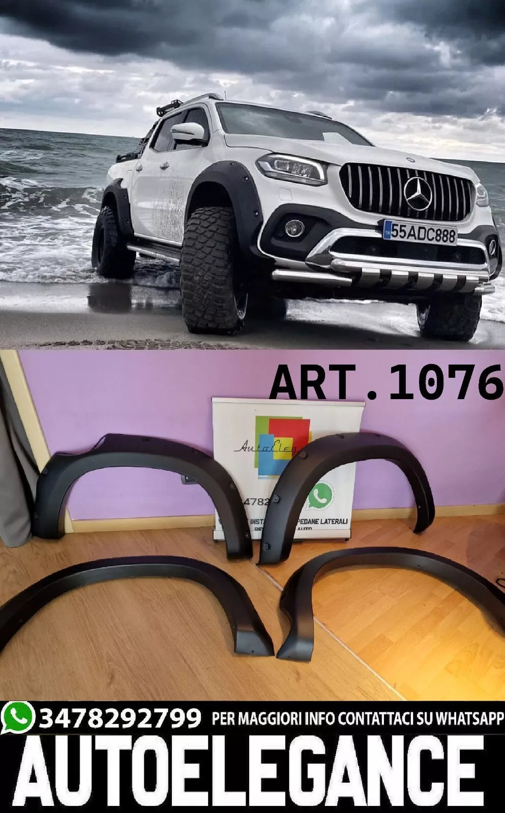 1076 Allargamenti Parafango per MERCEDES X Classe 2017+ W470 4 Pezzi con ABE-