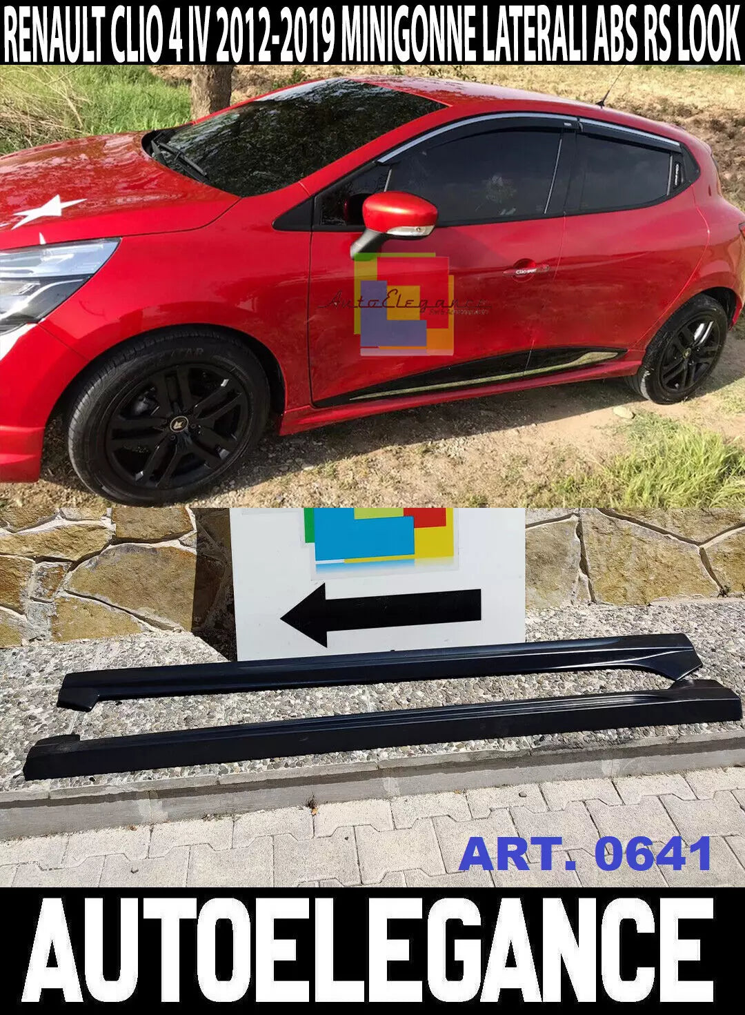 0641 RENAULT CLIO 4 2012-2019 5 PORTE MINIGONNE LATERALI IN ABS RS SPORT TOP -.-
