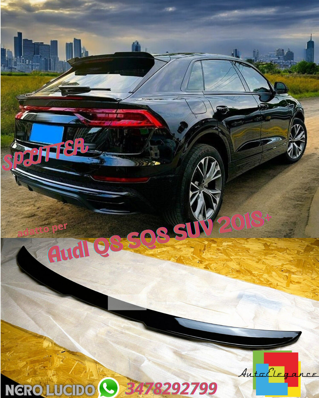 TRUNK SPOILER SUITABLE FOR AUDI Q8 2018+ GLOSSY BLACK SPORTY LOOK