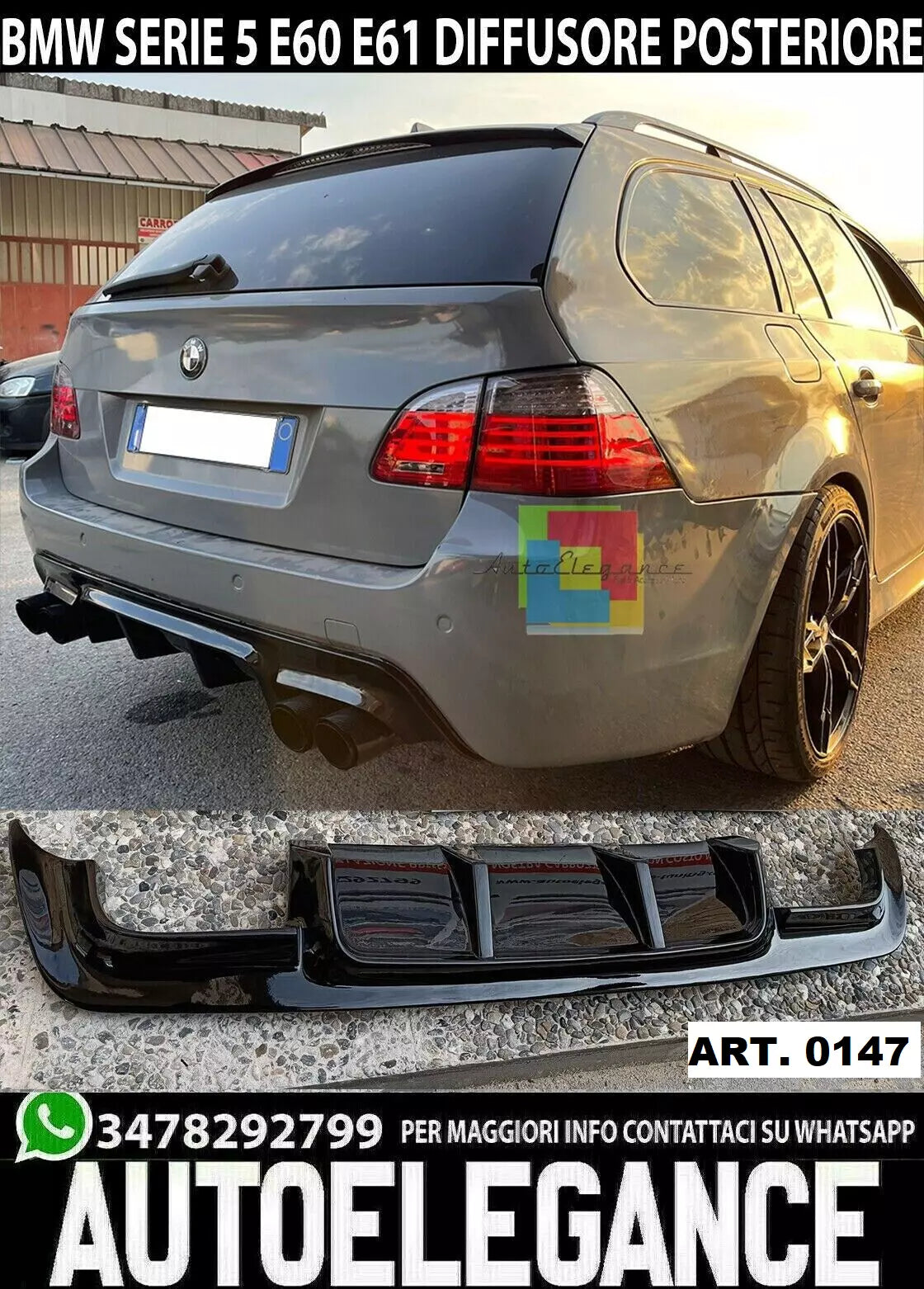 DIFFUSORE M5 TUNING LOOK BMW SERIE 5 E61 TOURING 2003-2007 NERO LUCIDO