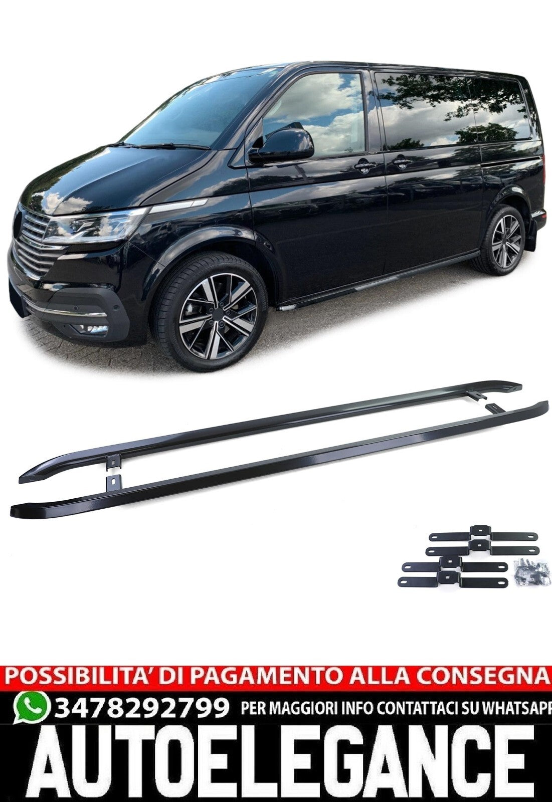 Pedane laterali in acciaio inox nero lucido adatto per VW T5 T6 T6.1